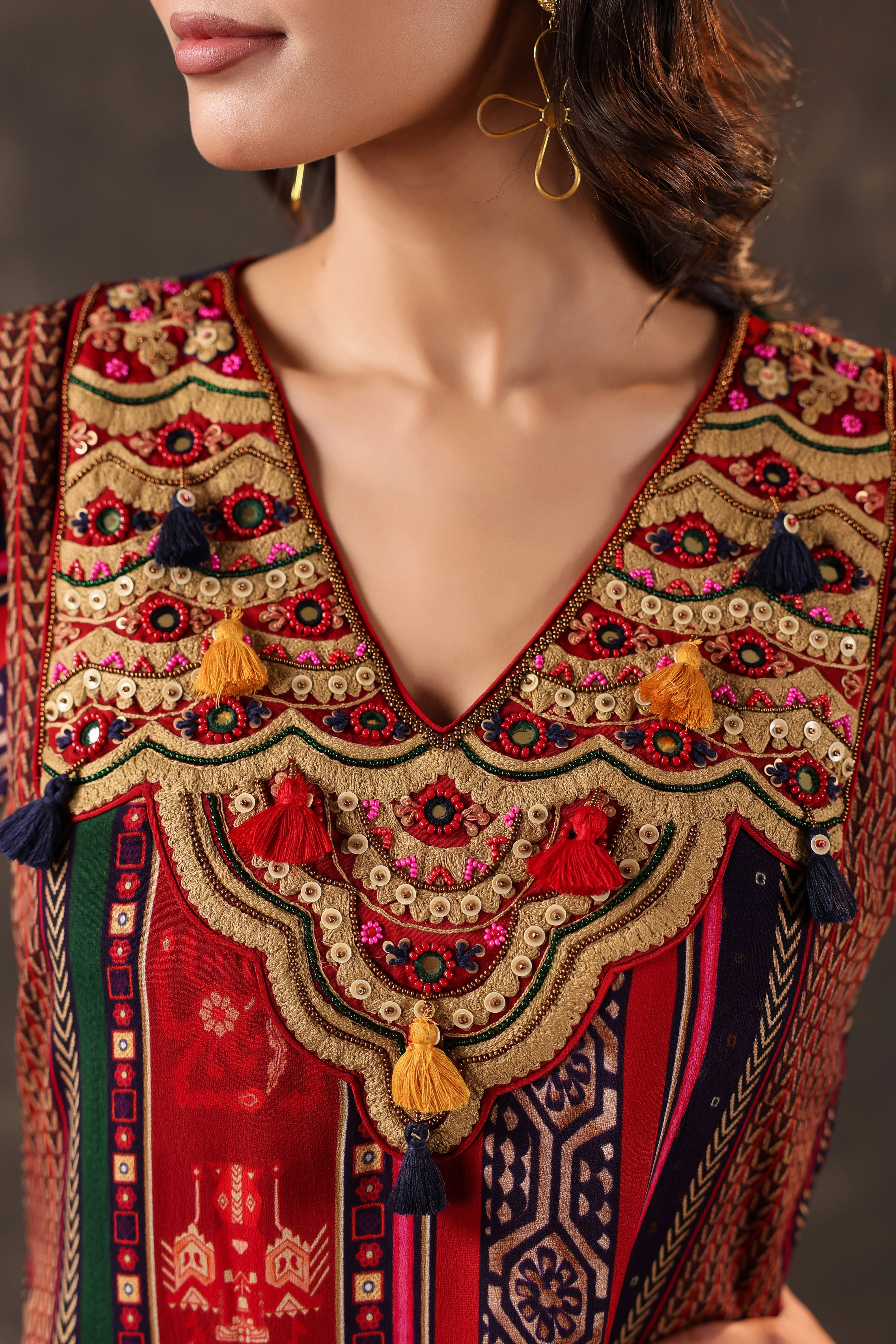 Garnet Tribal Printed Crepe Silk Dhoti Set - Image 2