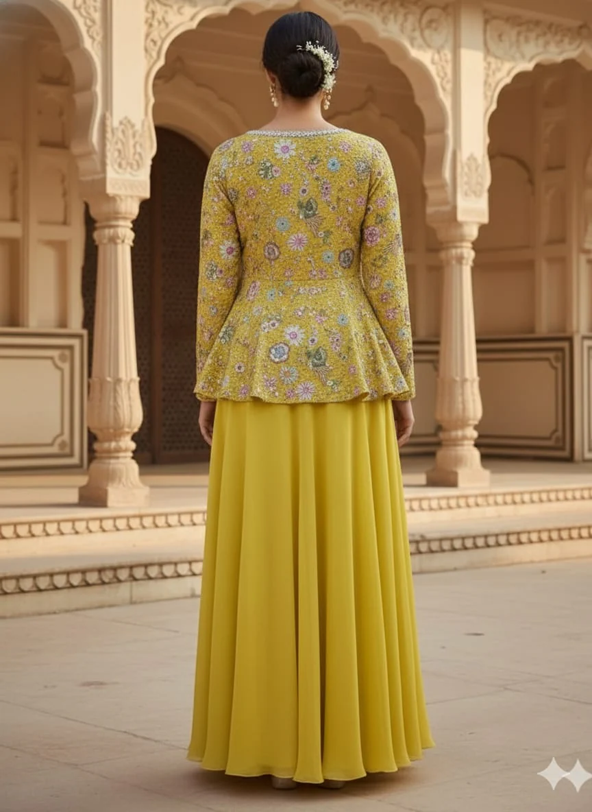 Mustard Yellow Georgette Silk Palazzo Set - Image 3