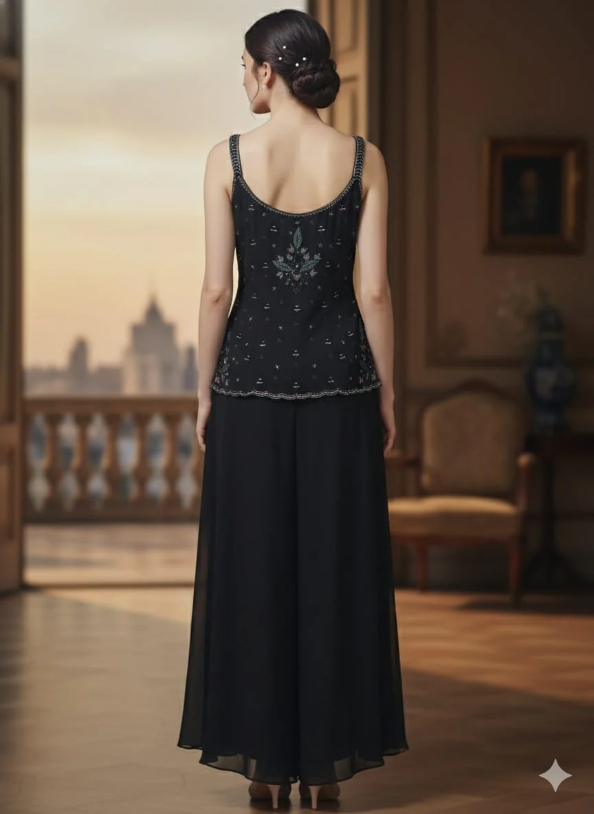 Classic Black Georgette Silk Palazzo Set - Image 3