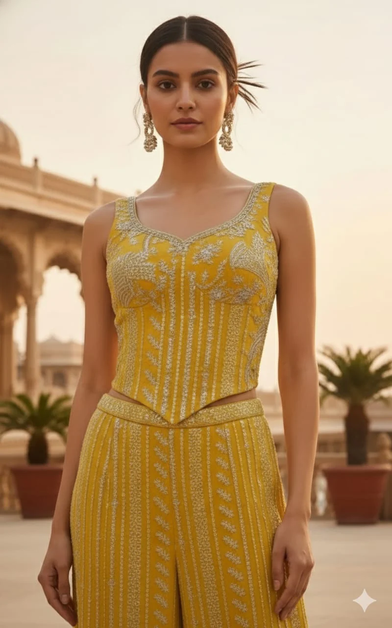 Marigold Georgette Silk Palazzo Set - Image 2
