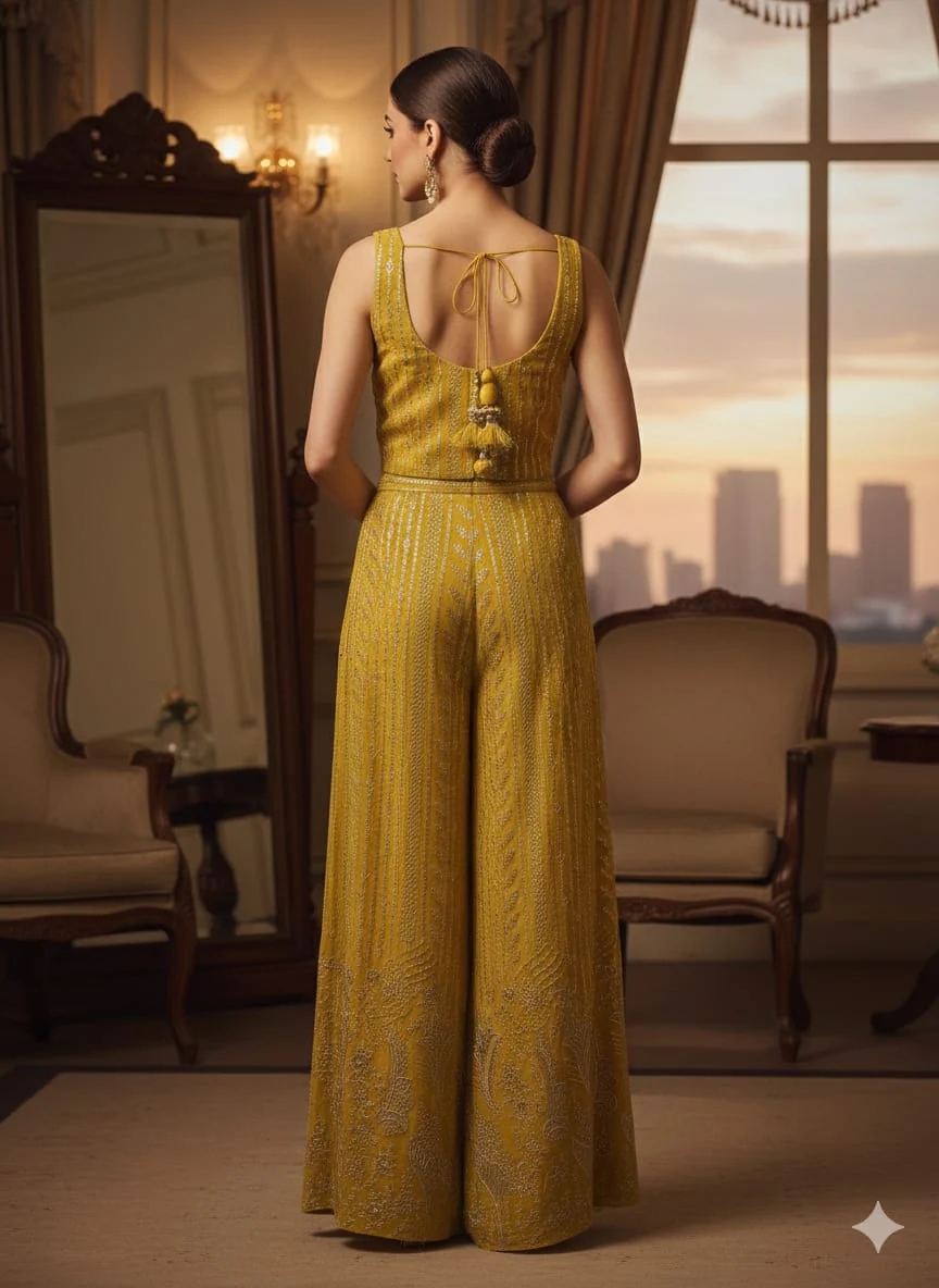 Marigold Georgette Silk Palazzo Set - Image 3