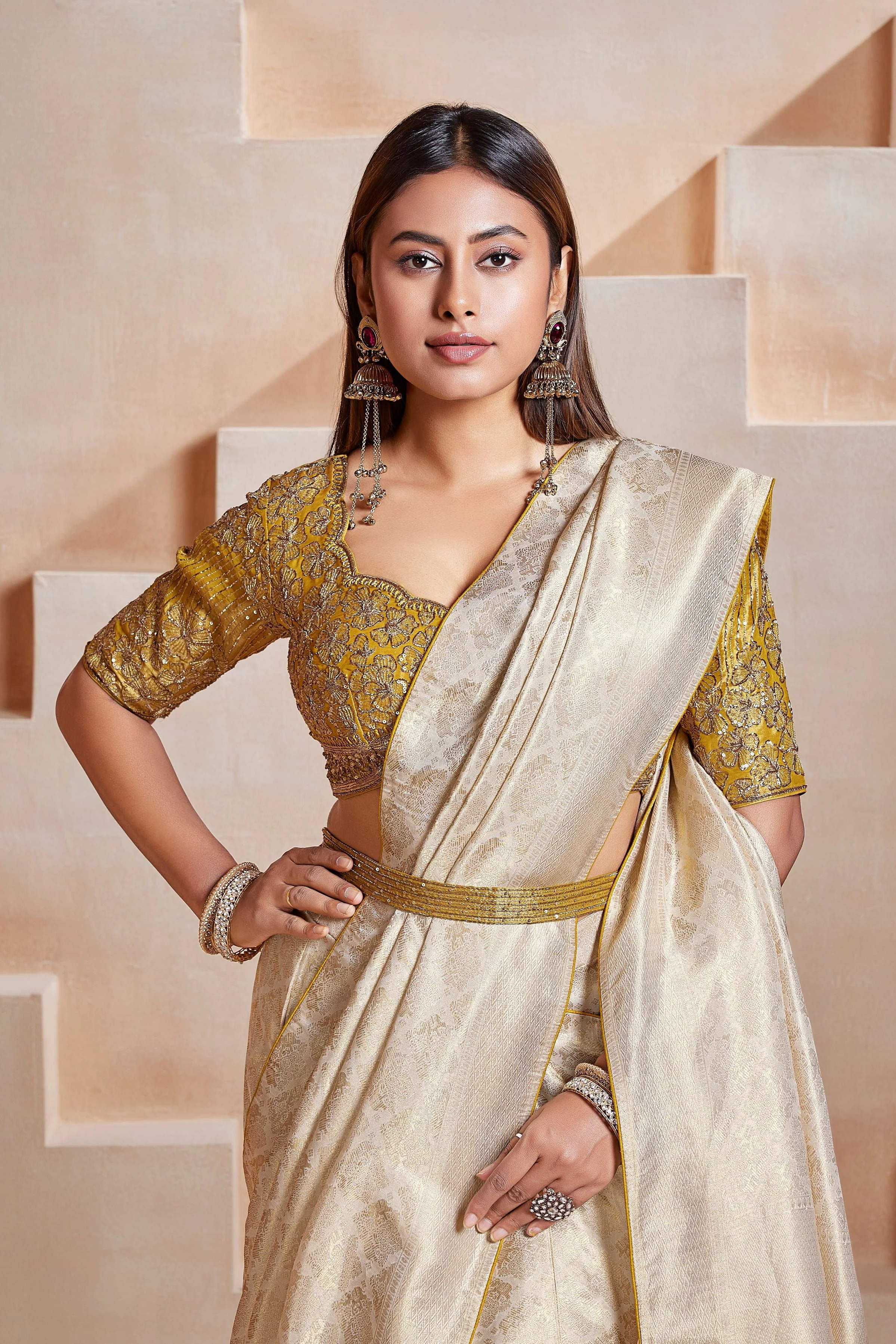 Gilded Ivory Embellished Banarasi Tissue Silk Saree - Image 2