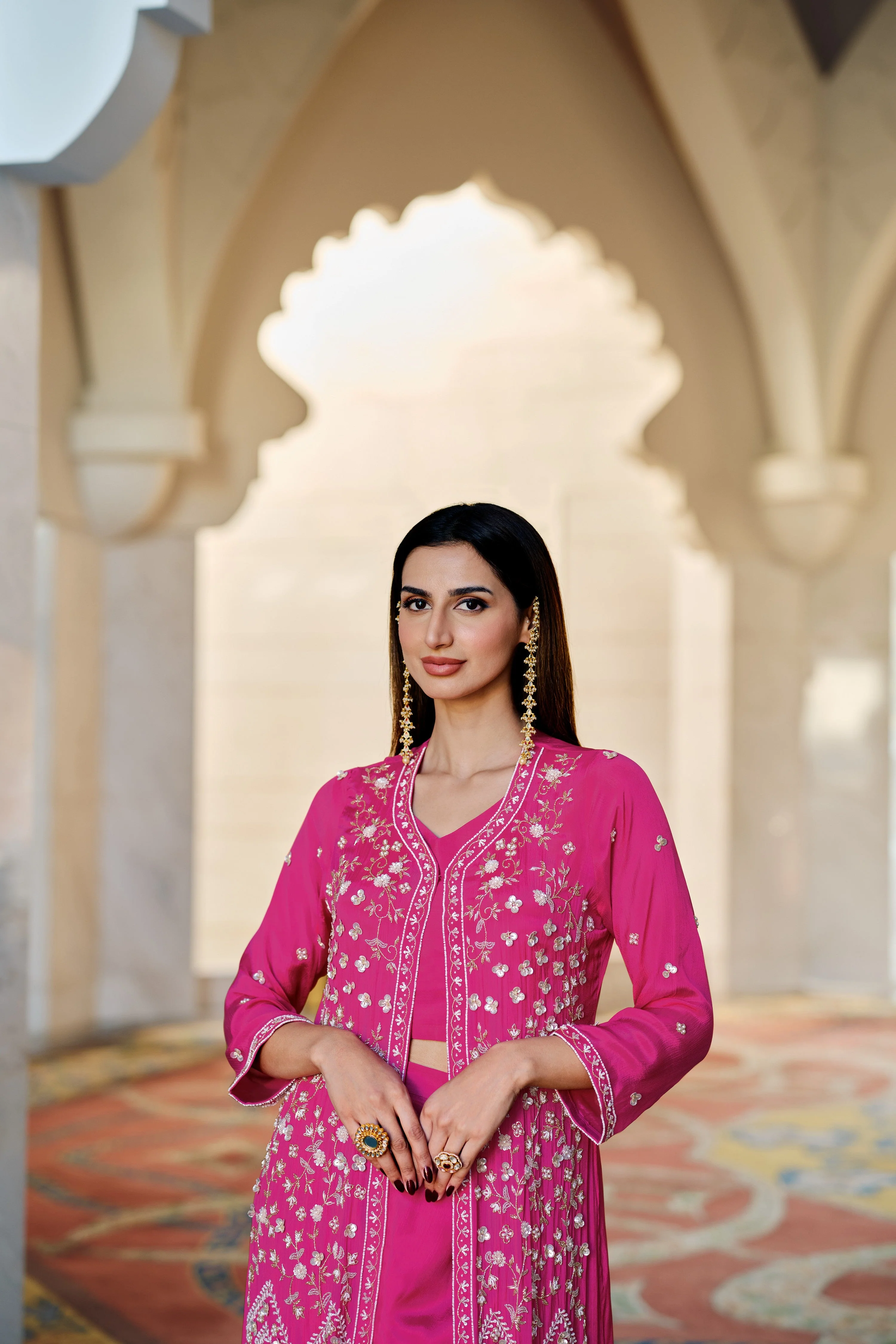 Glam Pink Embellished Jacket Set - Image 2