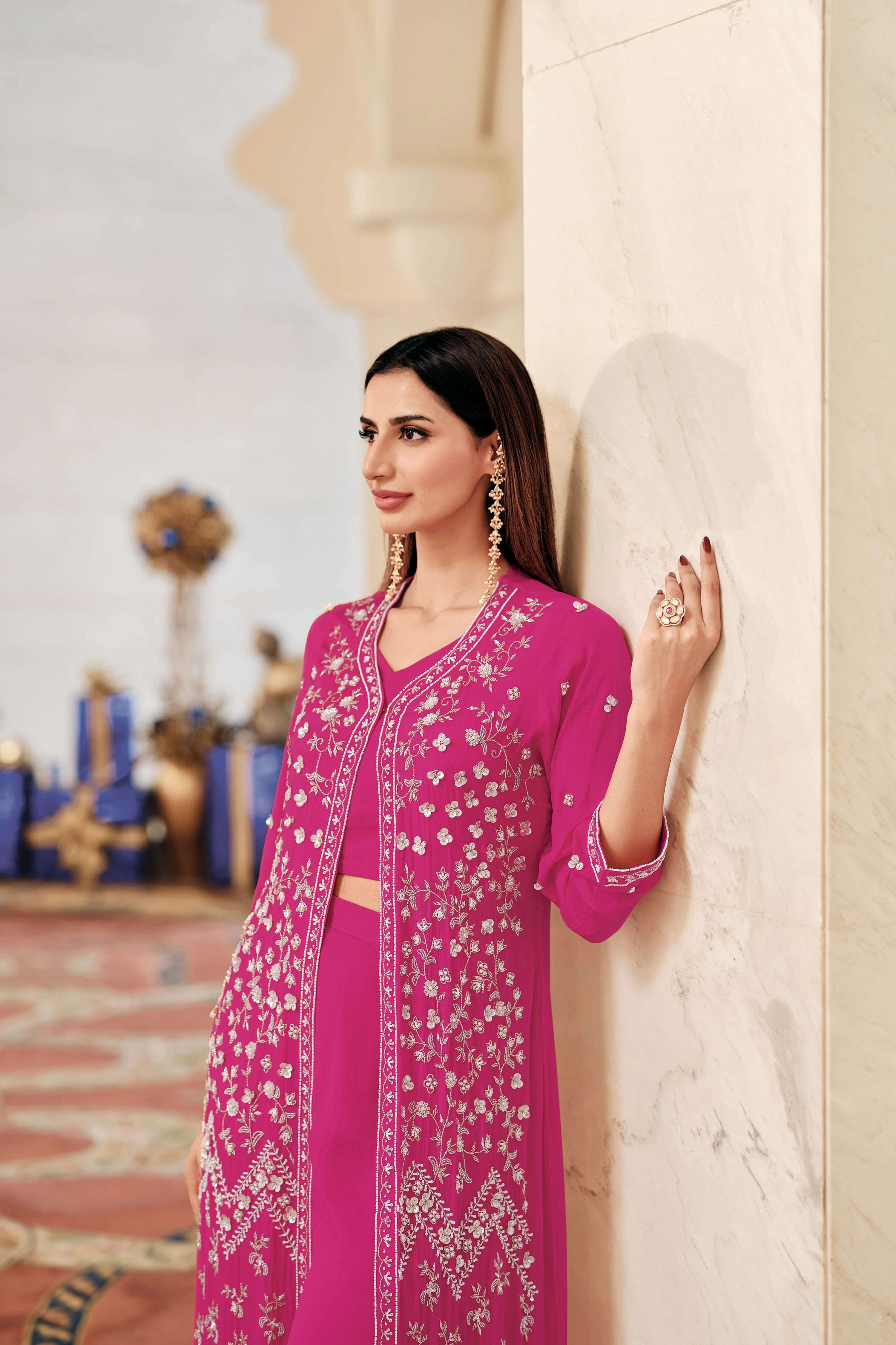 Glam Pink Embellished Jacket Set - Image 3
