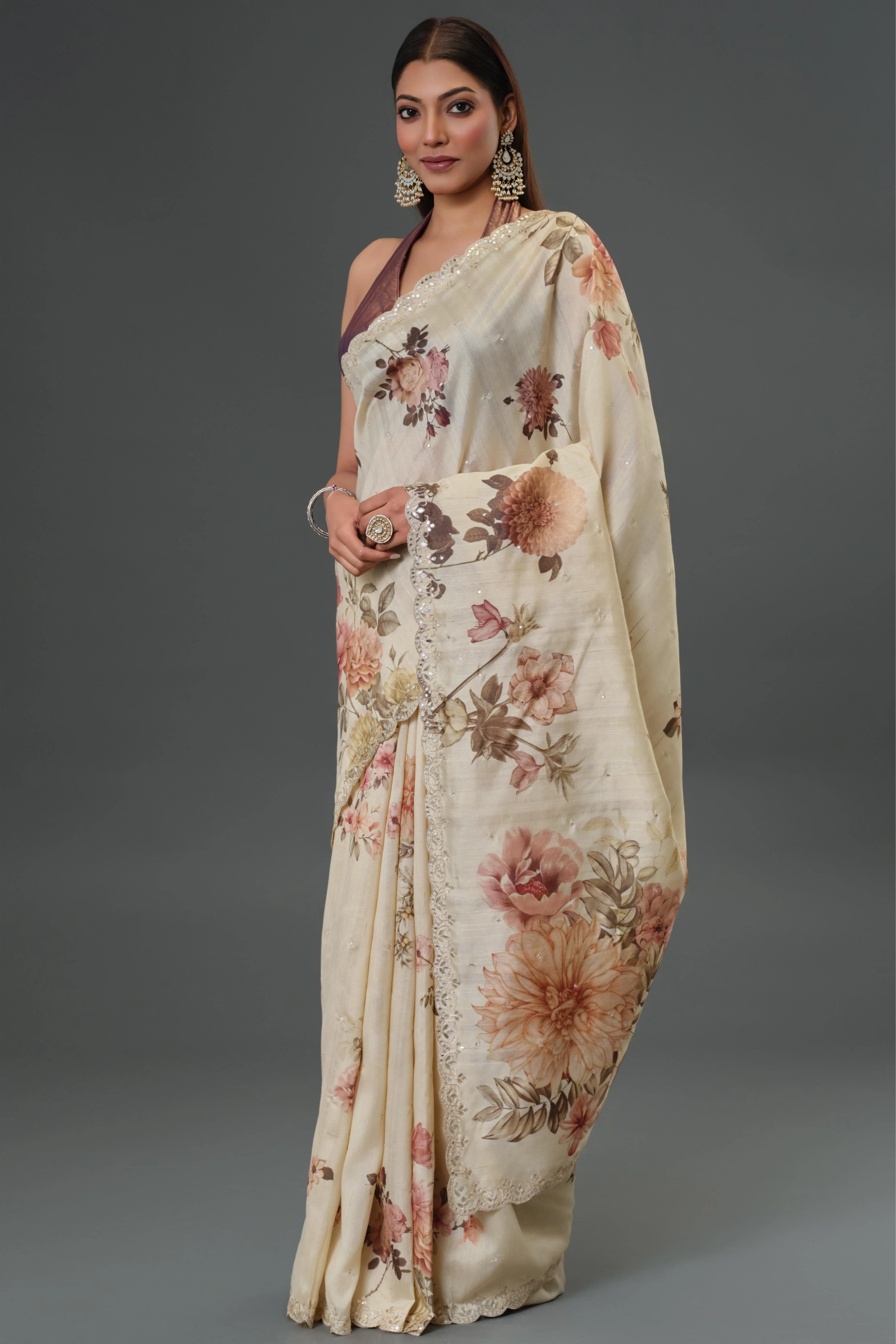 Classy Ivory Tussar Silk Saree - Image 4
