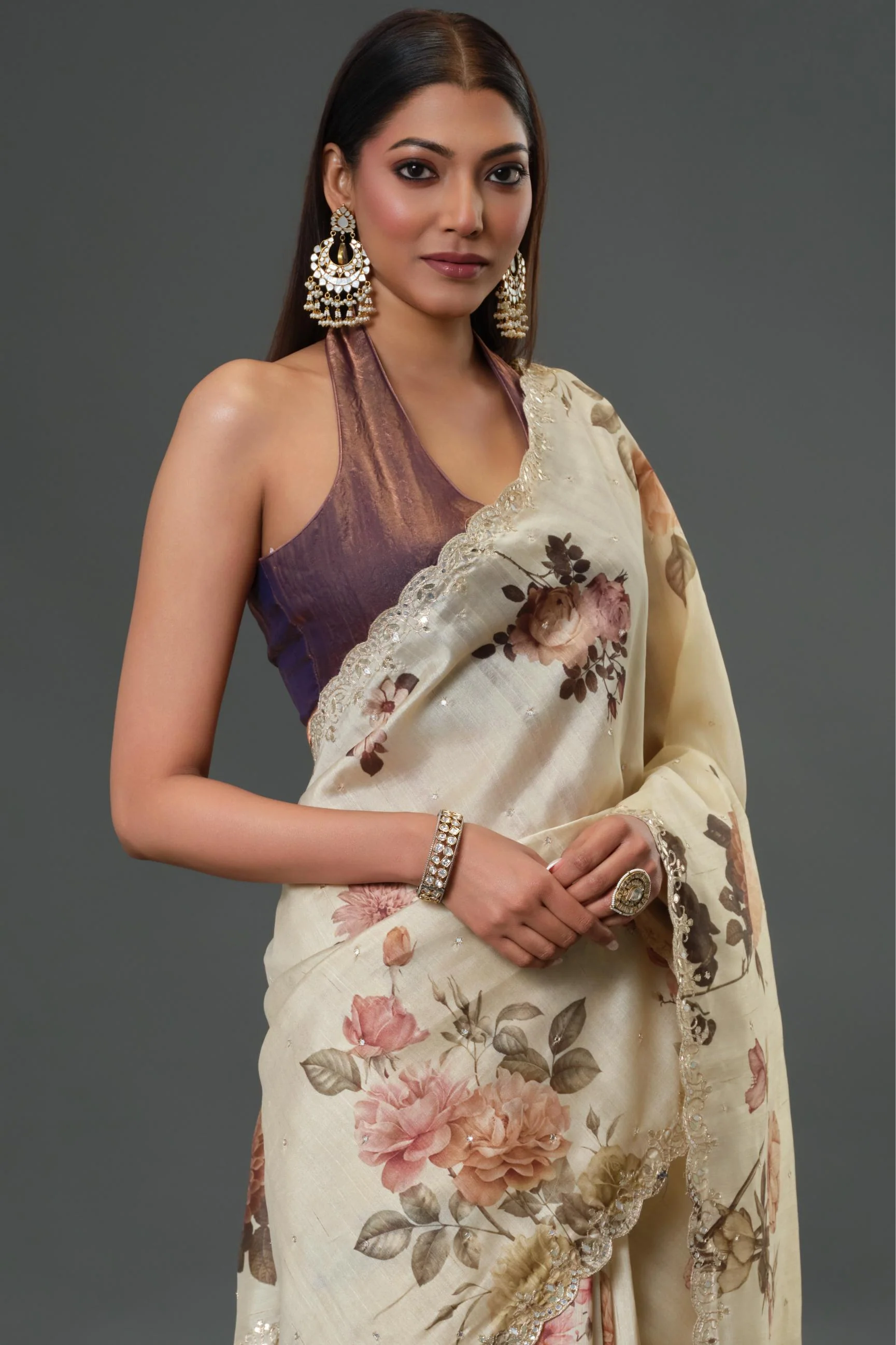 Classy Ivory Tussar Silk Saree - Image 5