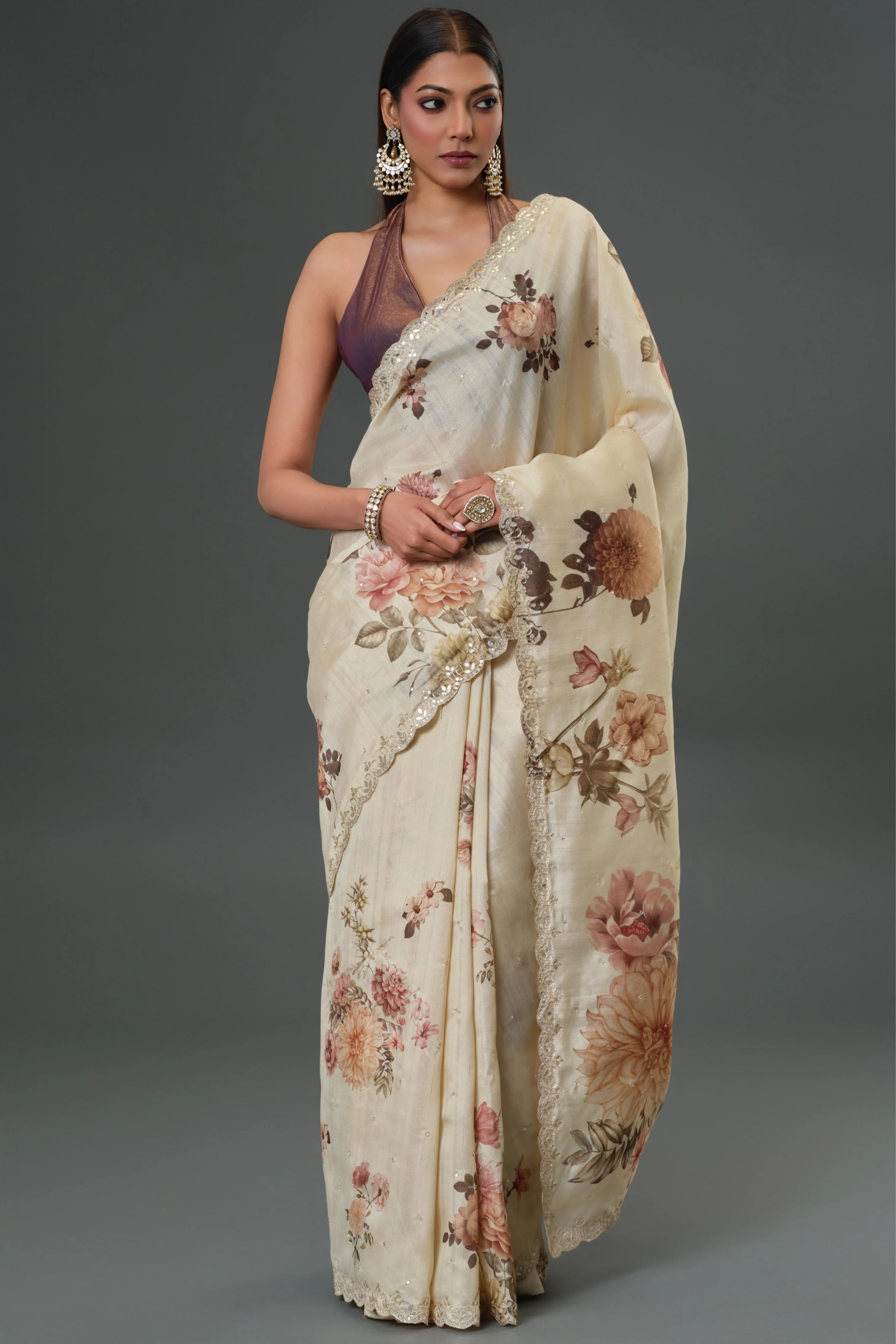 Classy Ivory Tussar Silk Saree - Image 7