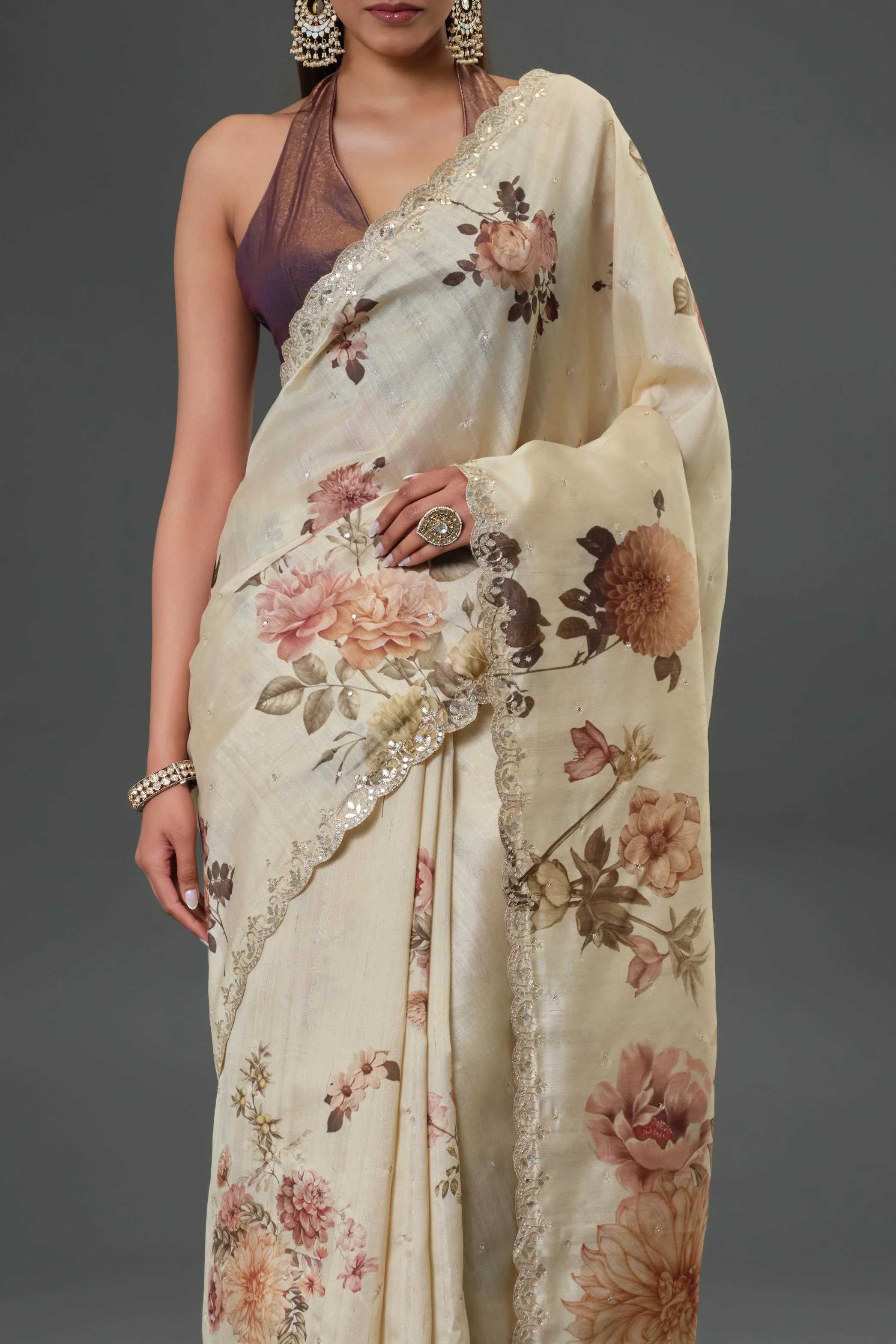 Classy Ivory Tussar Silk Saree - Image 8