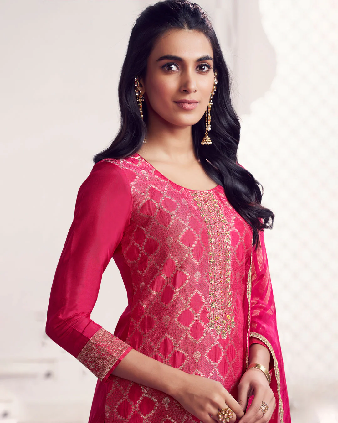 Rose Glow Embellished Chiniya Silk Pant Set - Image 2