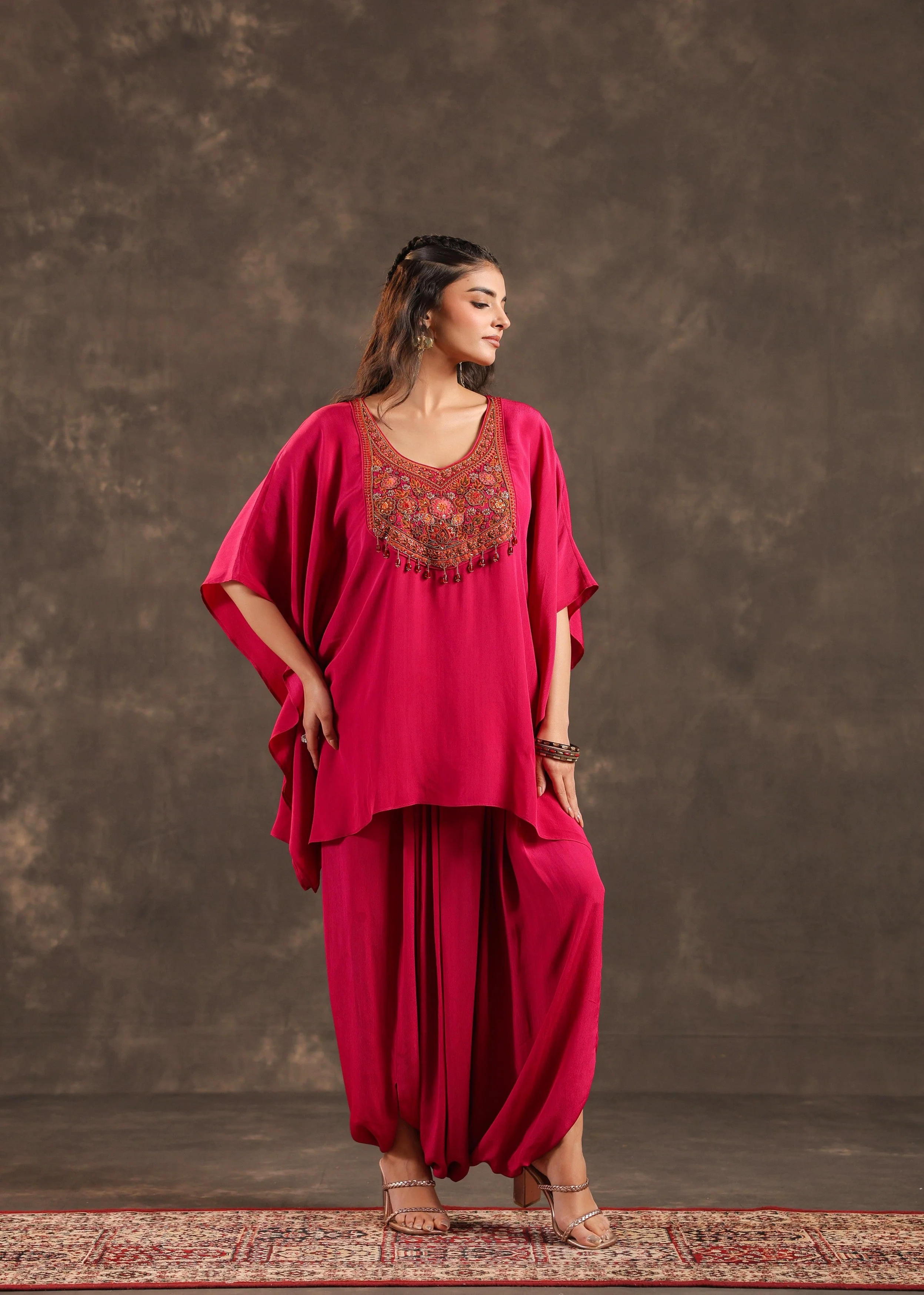 Crimson Glow Embellished Crepe Silk Dhoti Set - Image 3