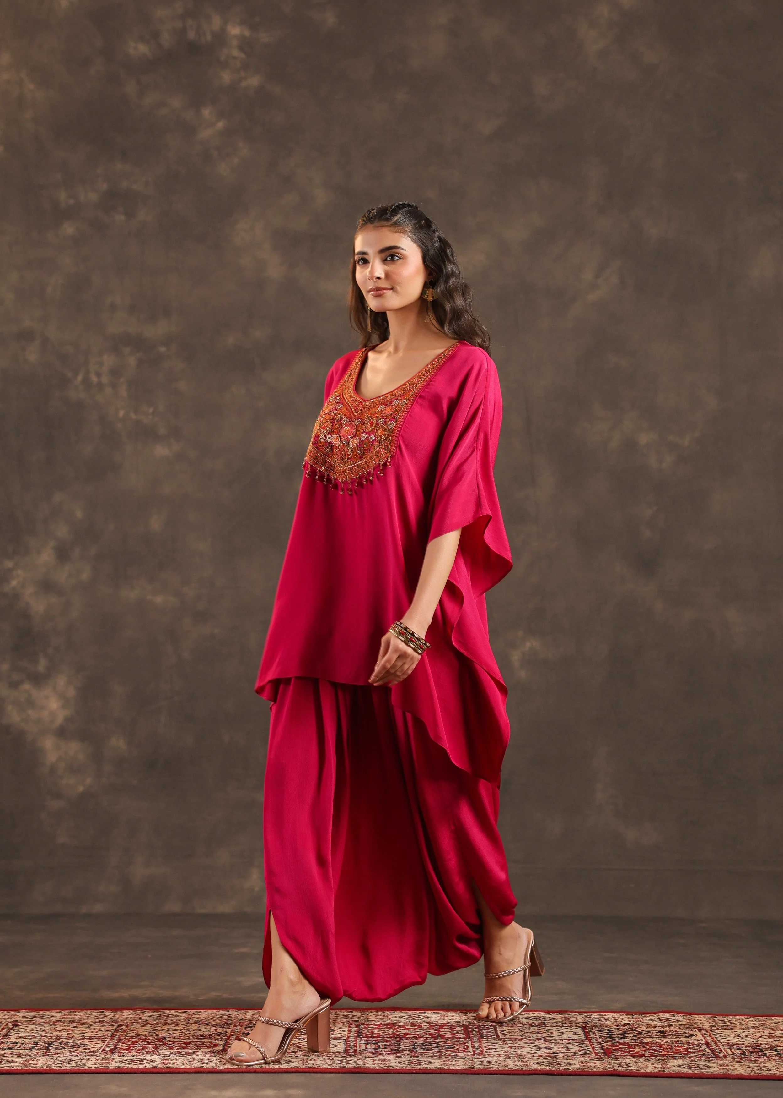 Crimson Glow Embellished Crepe Silk Dhoti Set - Image 4