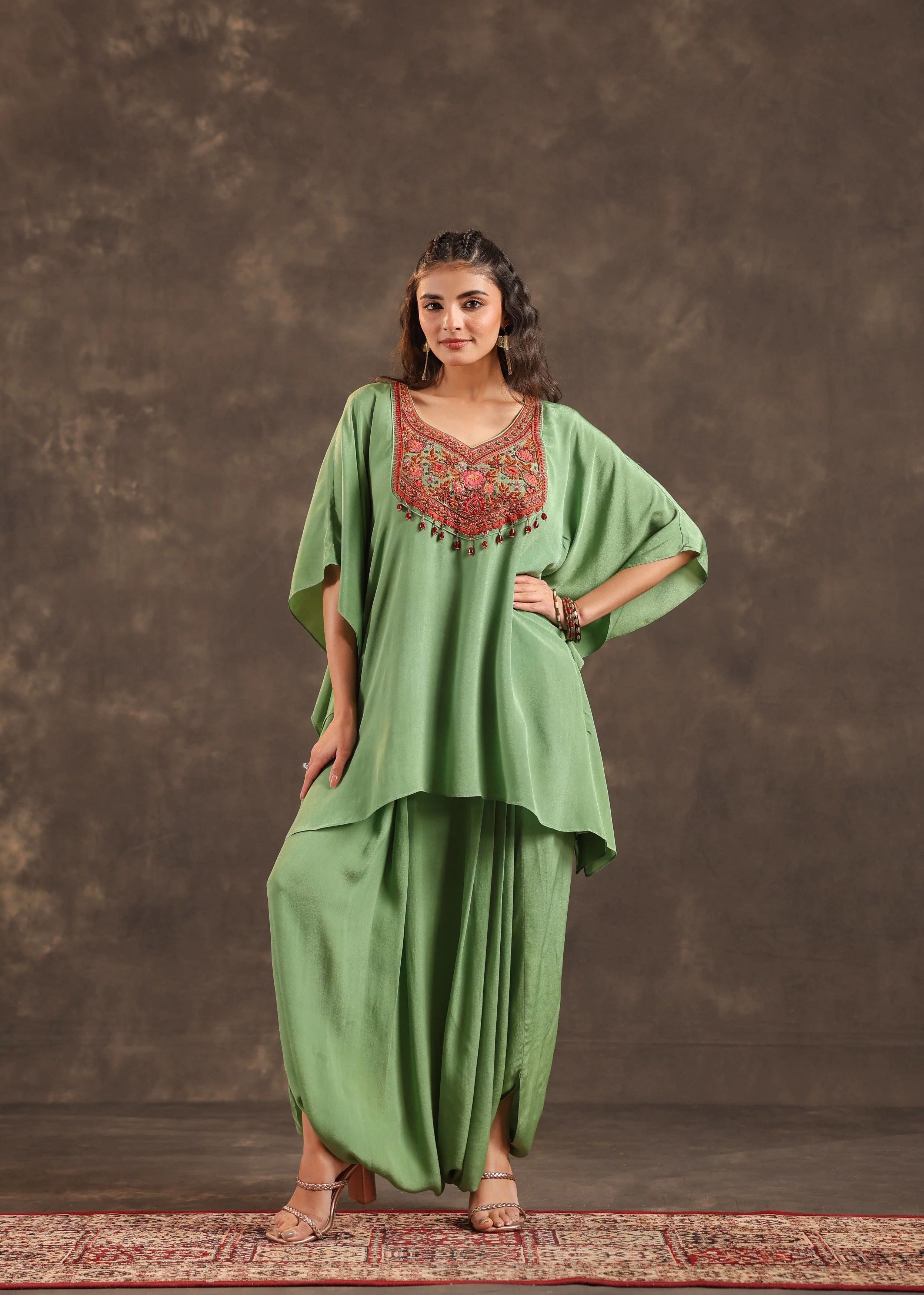 Pistachio Glow Embellished Crepe Silk Dhoti Set - Image 3