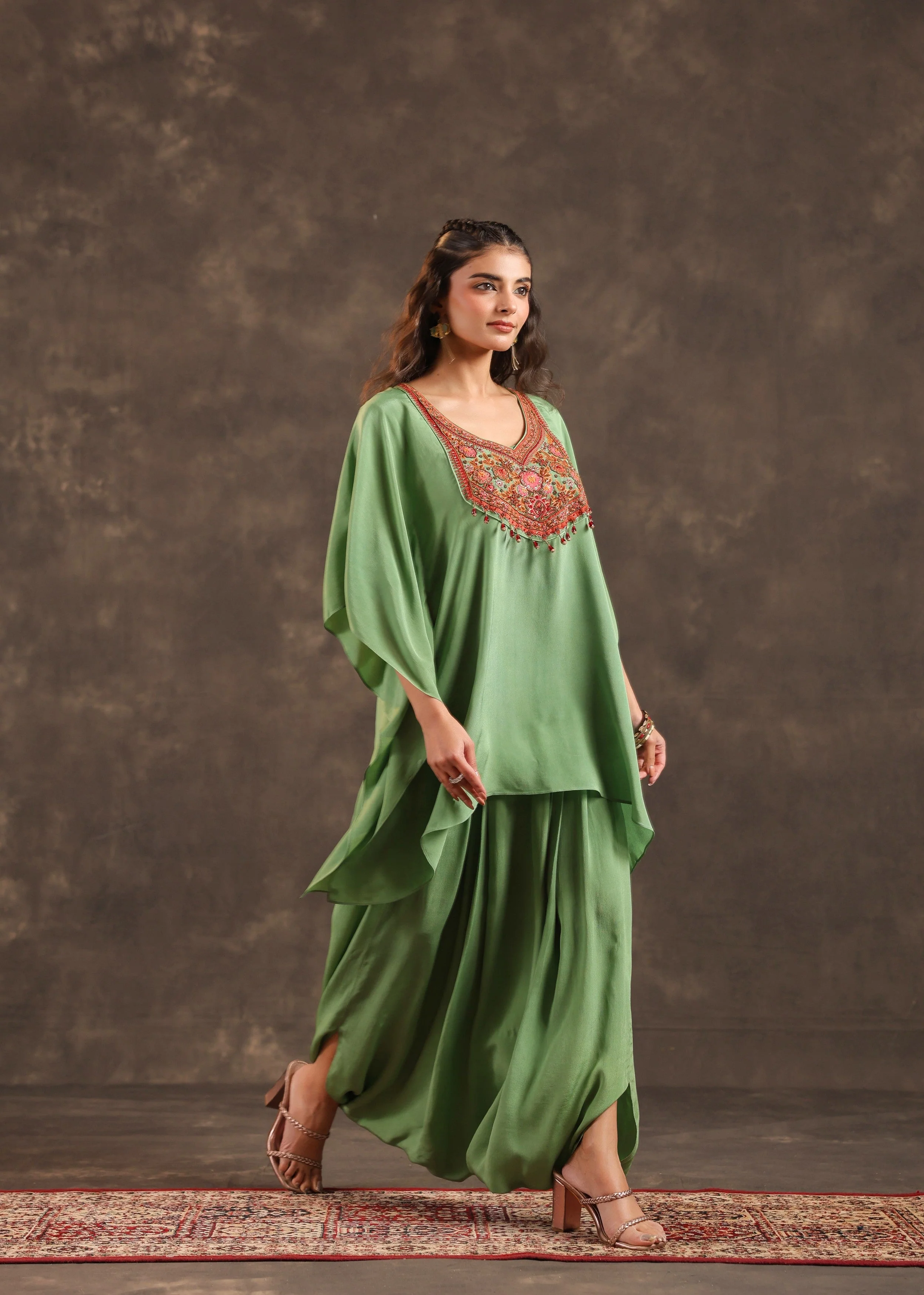 Pistachio Glow Embellished Crepe Silk Dhoti Set - Image 4