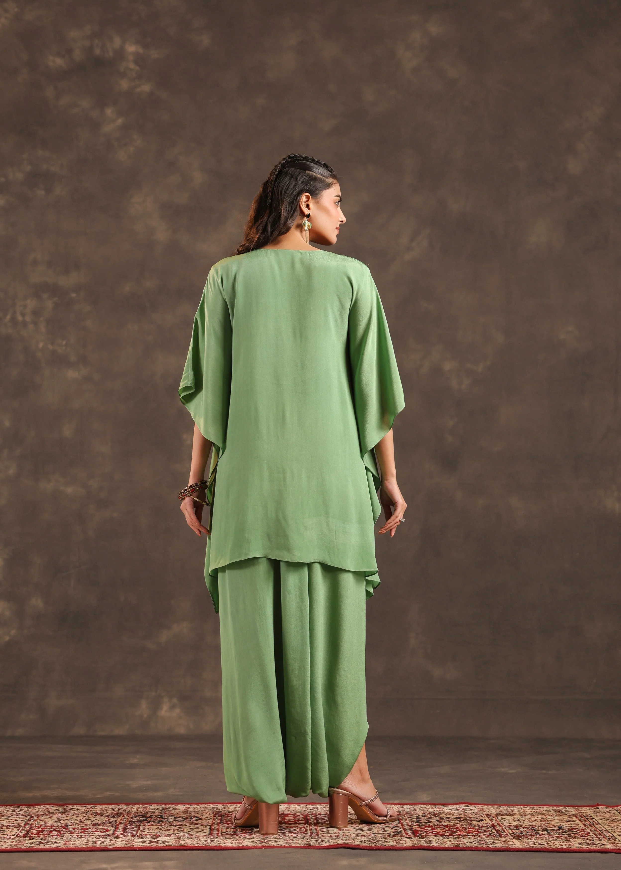 Pistachio Glow Embellished Crepe Silk Dhoti Set - Image 5