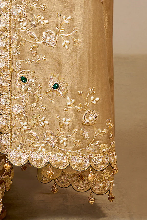 Golden Embellished Kora Zari Tissue Silk Saree - Image 6