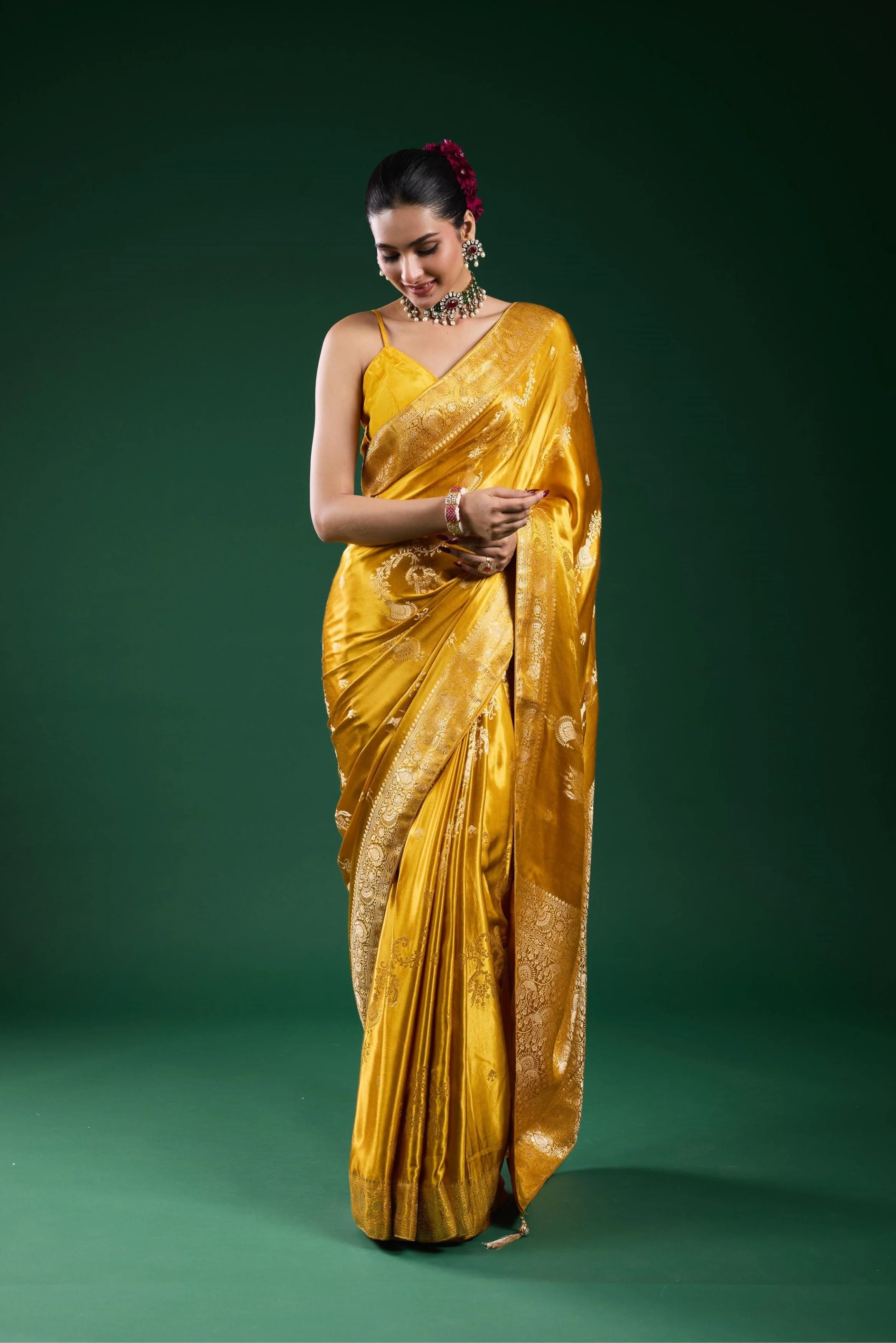 Golden Gazzi Satin Silk Saree - Image 2