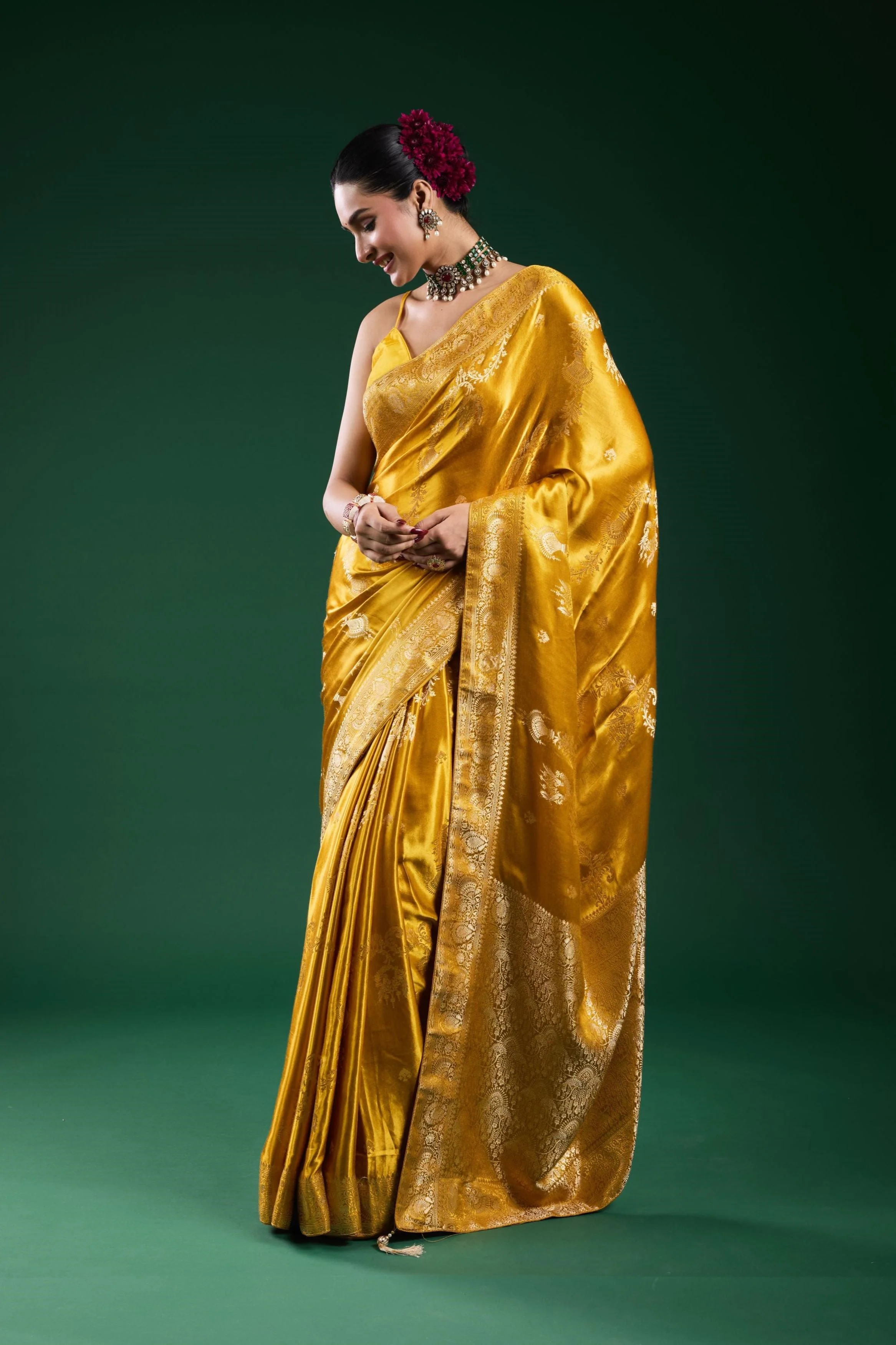Golden Gazzi Satin Silk Saree - Image 3