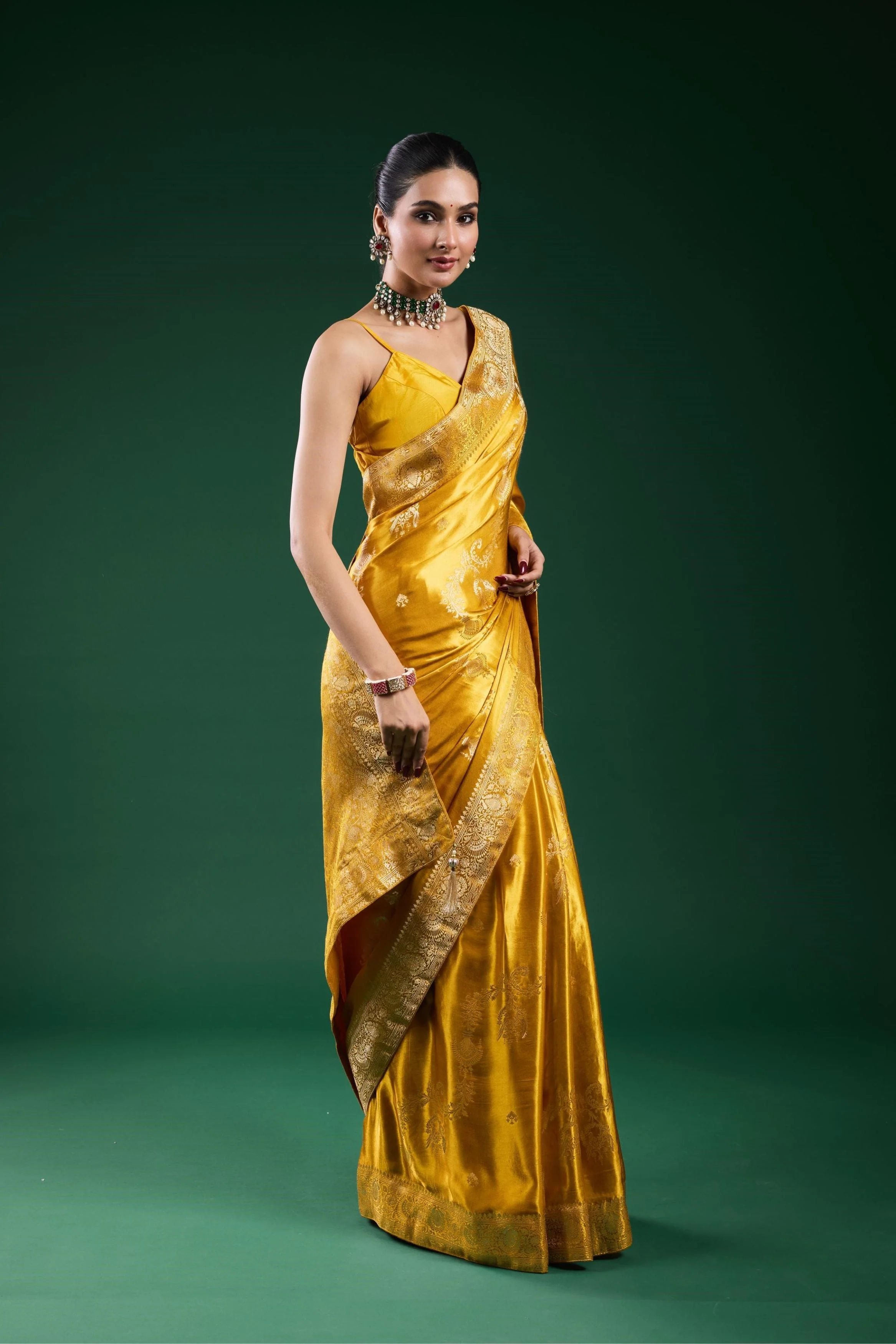 Golden Gazzi Satin Silk Saree - Image 4
