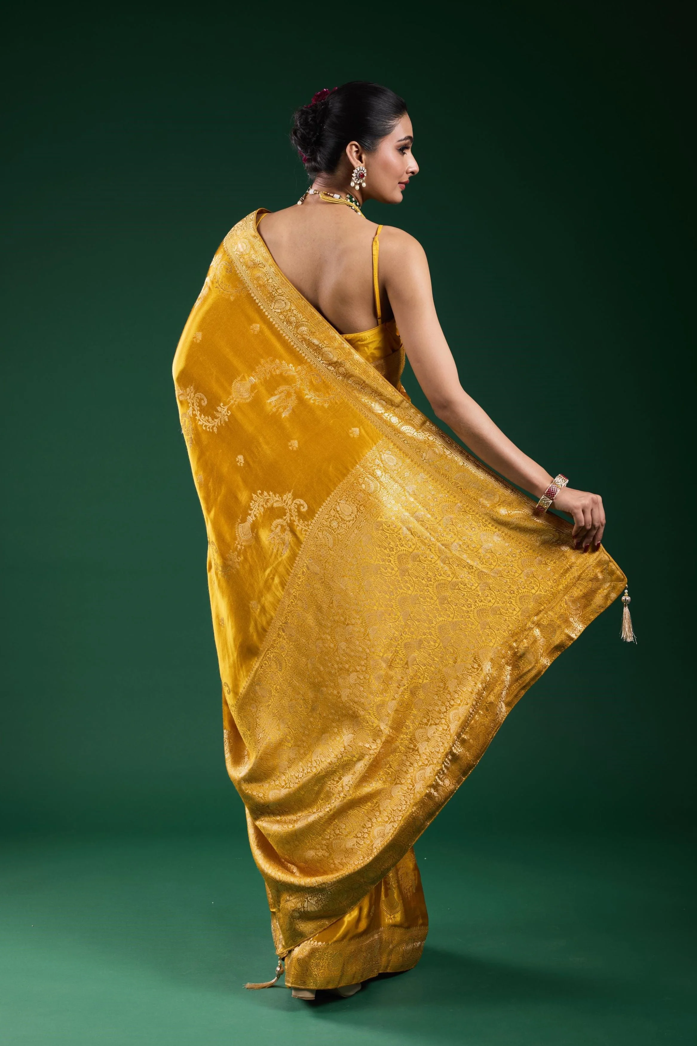 Golden Gazzi Satin Silk Saree - Image 5