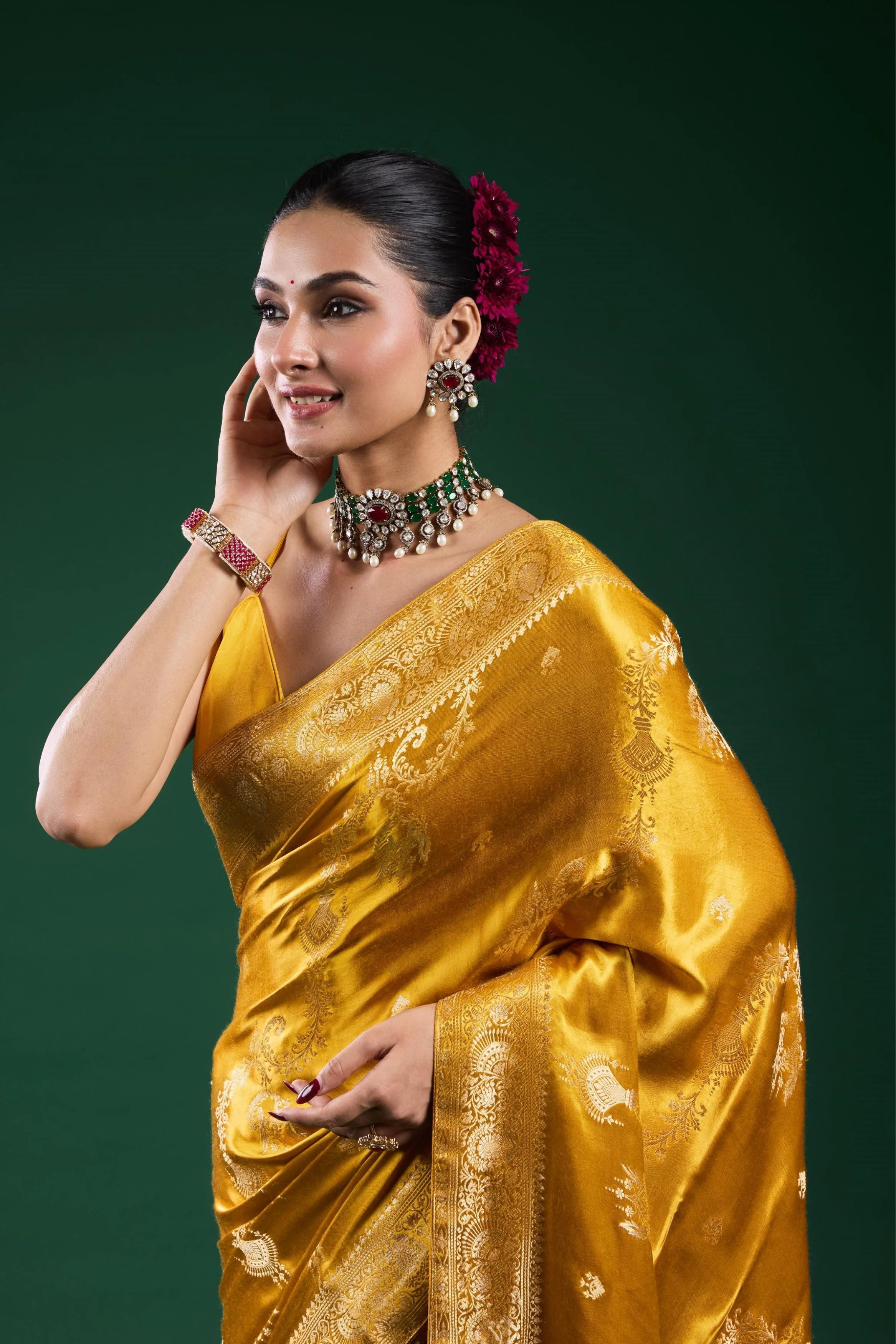 Golden Gazzi Satin Silk Saree - Image 6