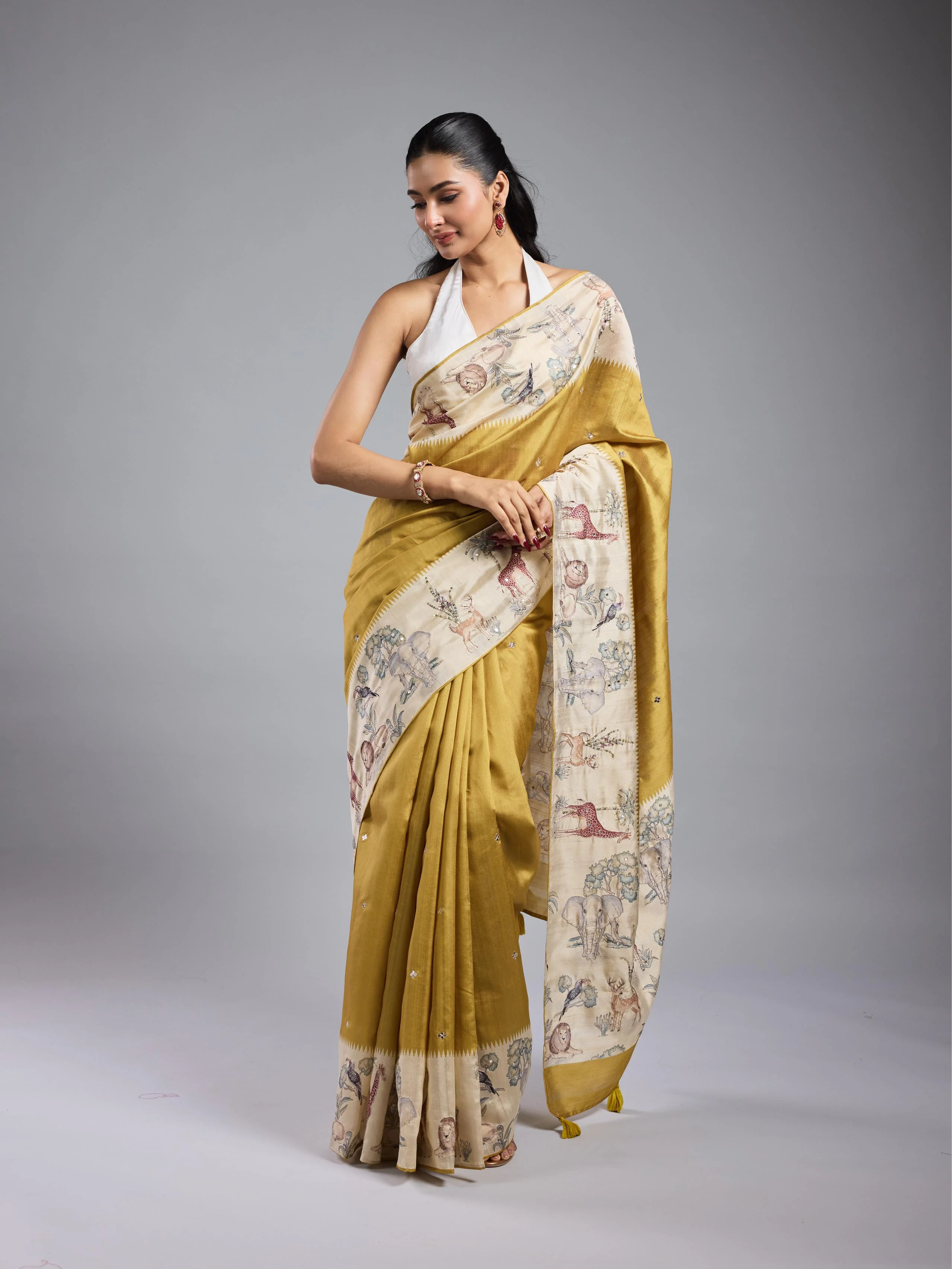 Golden Yellow Bhagalpuri Tussar Silk Saree - Image 3