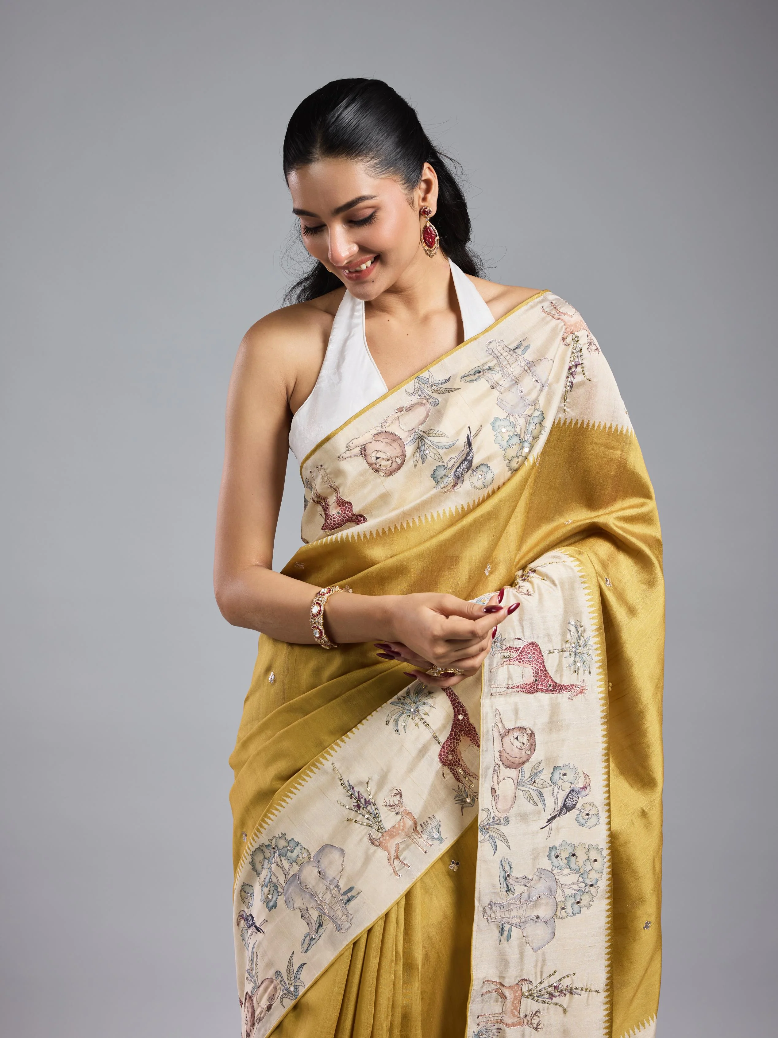 Golden Yellow Bhagalpuri Tussar Silk Saree - Image 5