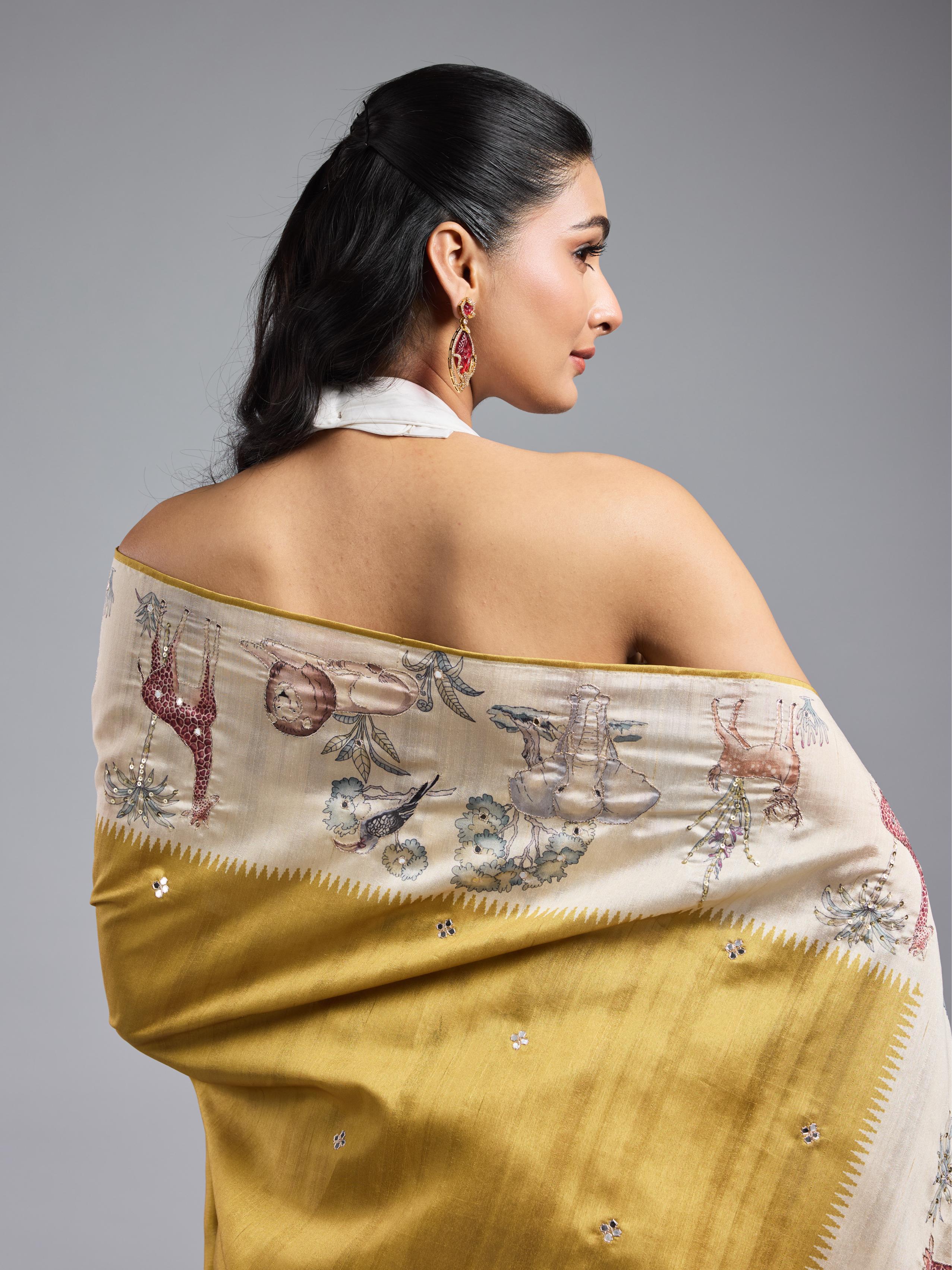 Golden Yellow Bhagalpuri Tussar Silk Saree - Image 7