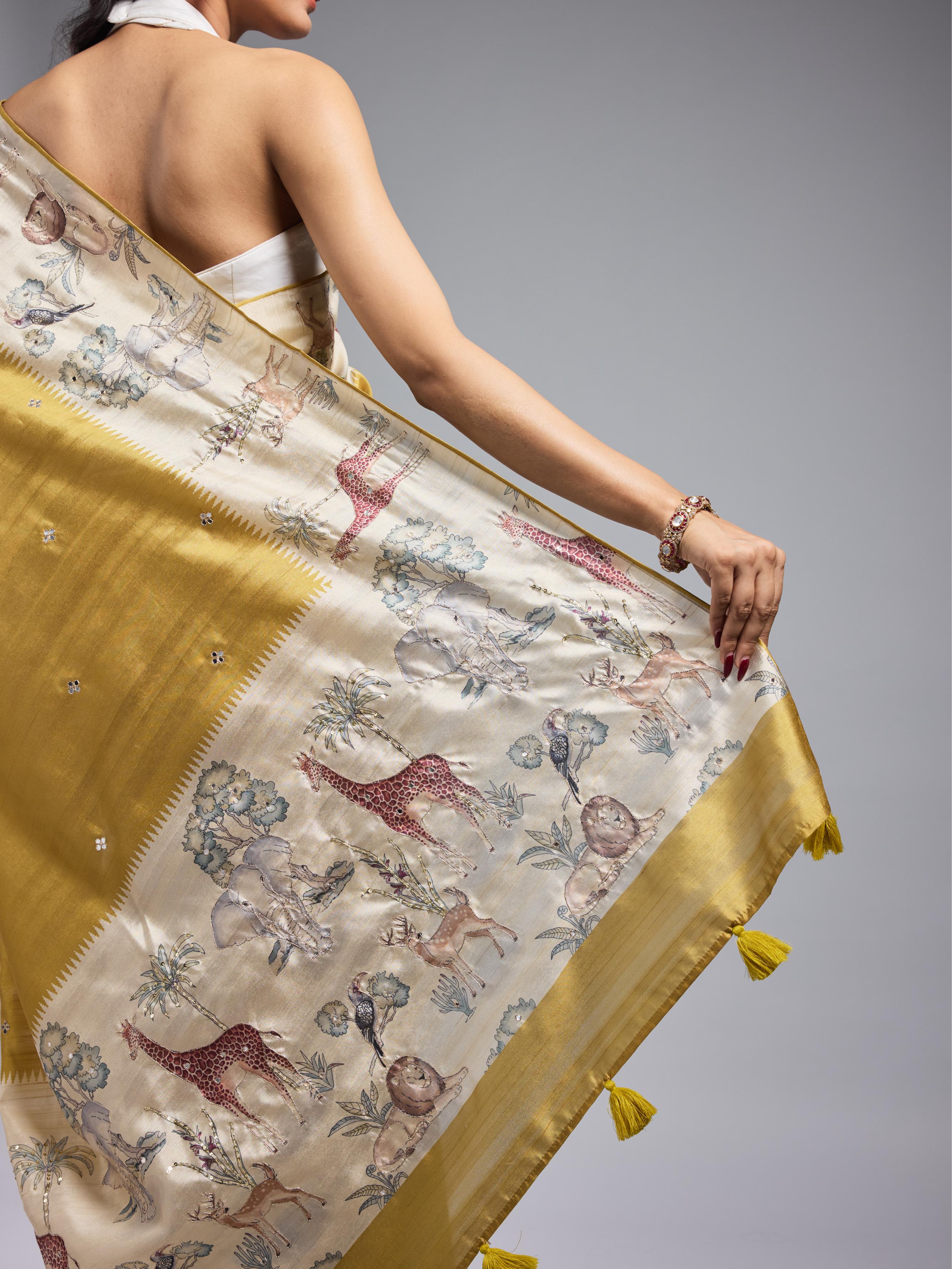 Golden Yellow Bhagalpuri Tussar Silk Saree - Image 9