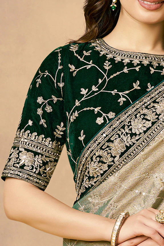 Sage Green Embellished Kora Silk Saree - Image 2