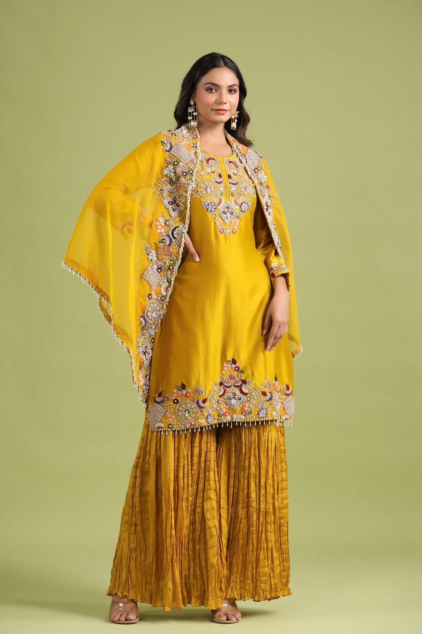 Golden Yellow Embellished Sharara Set - Image 3
