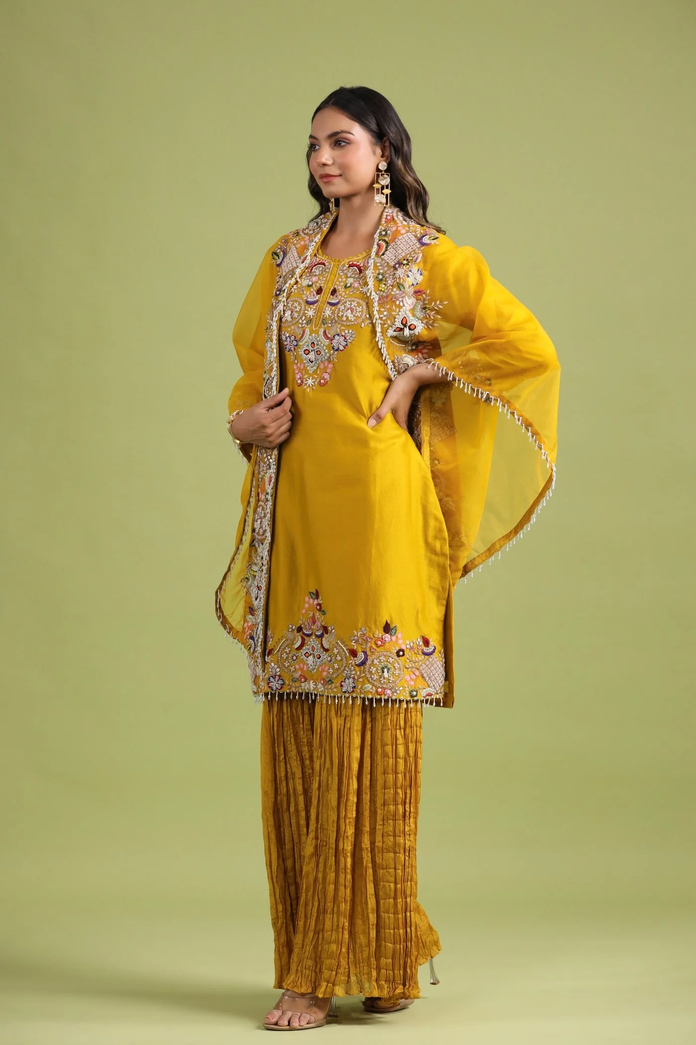 Golden Yellow Embellished Sharara Set - Image 4