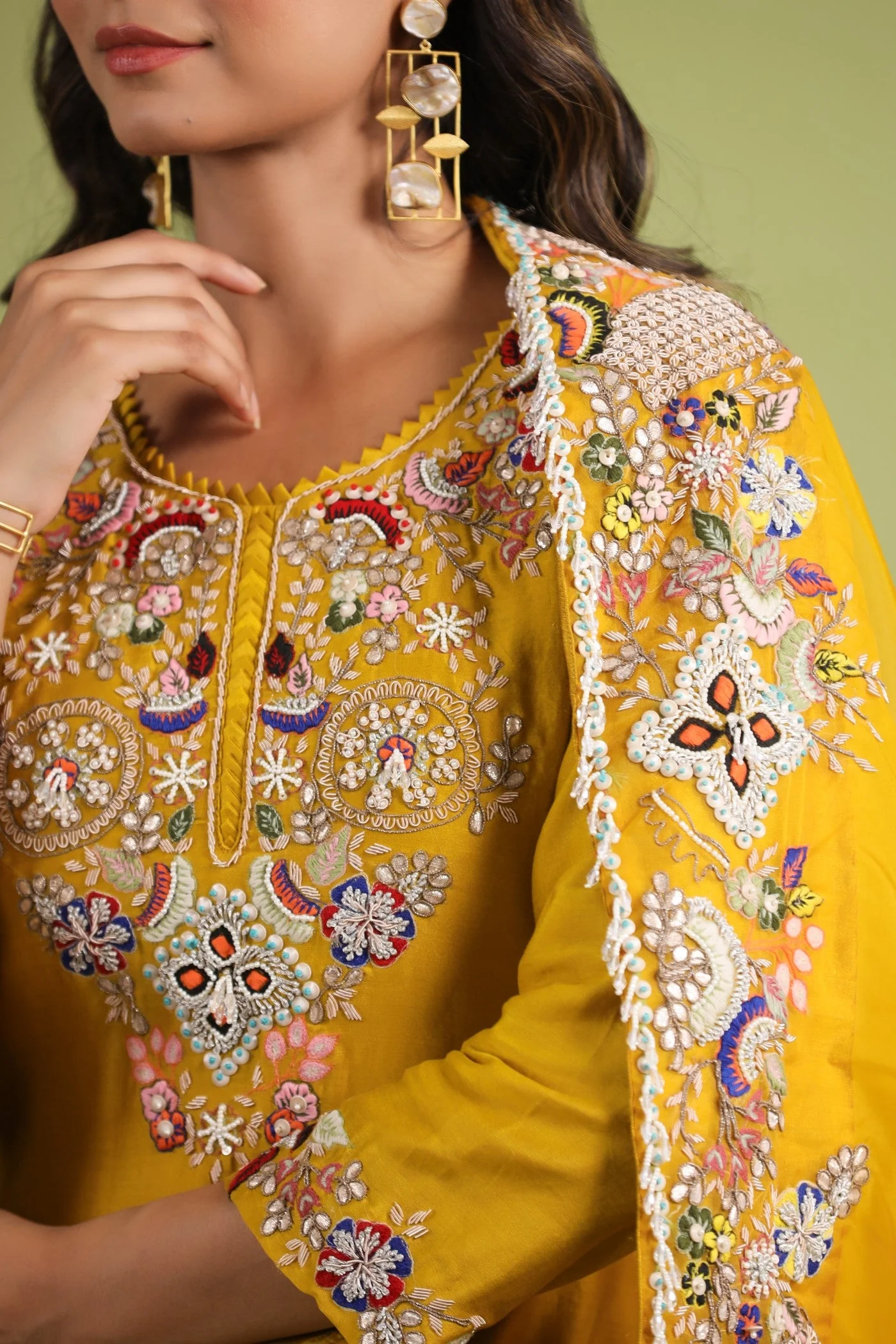 Golden Yellow Embellished Sharara Set - Image 5