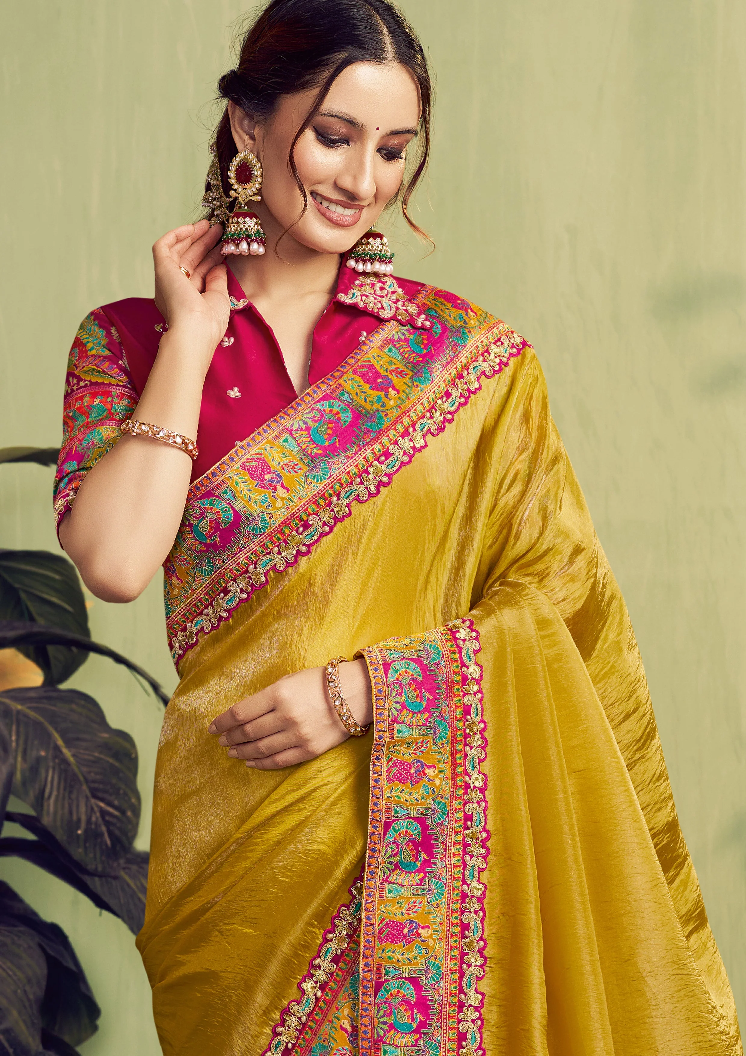 Golden Yellow Embellished Uppada Silk Saree - Image 2