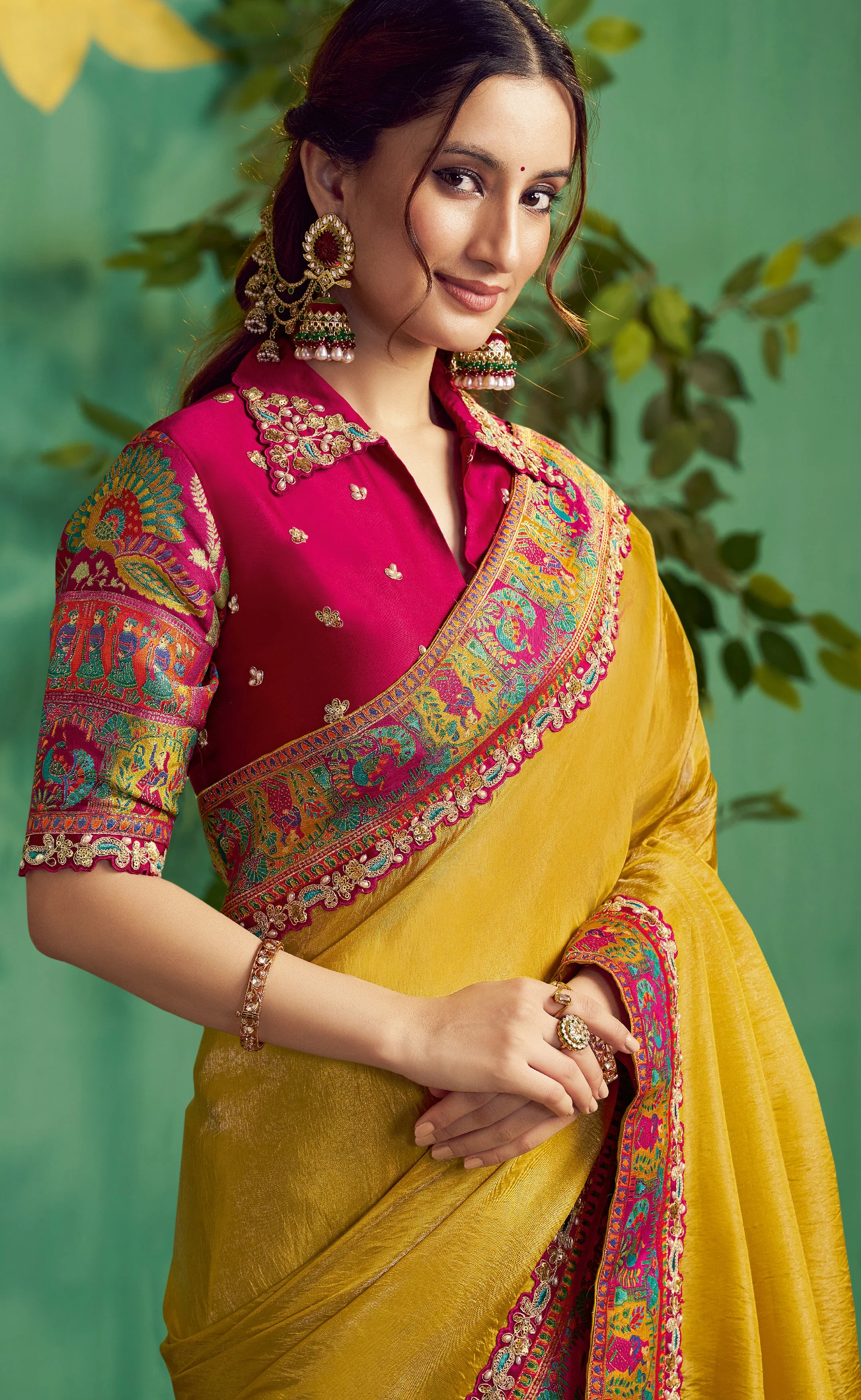 Golden Yellow Embellished Uppada Silk Saree - Image 3
