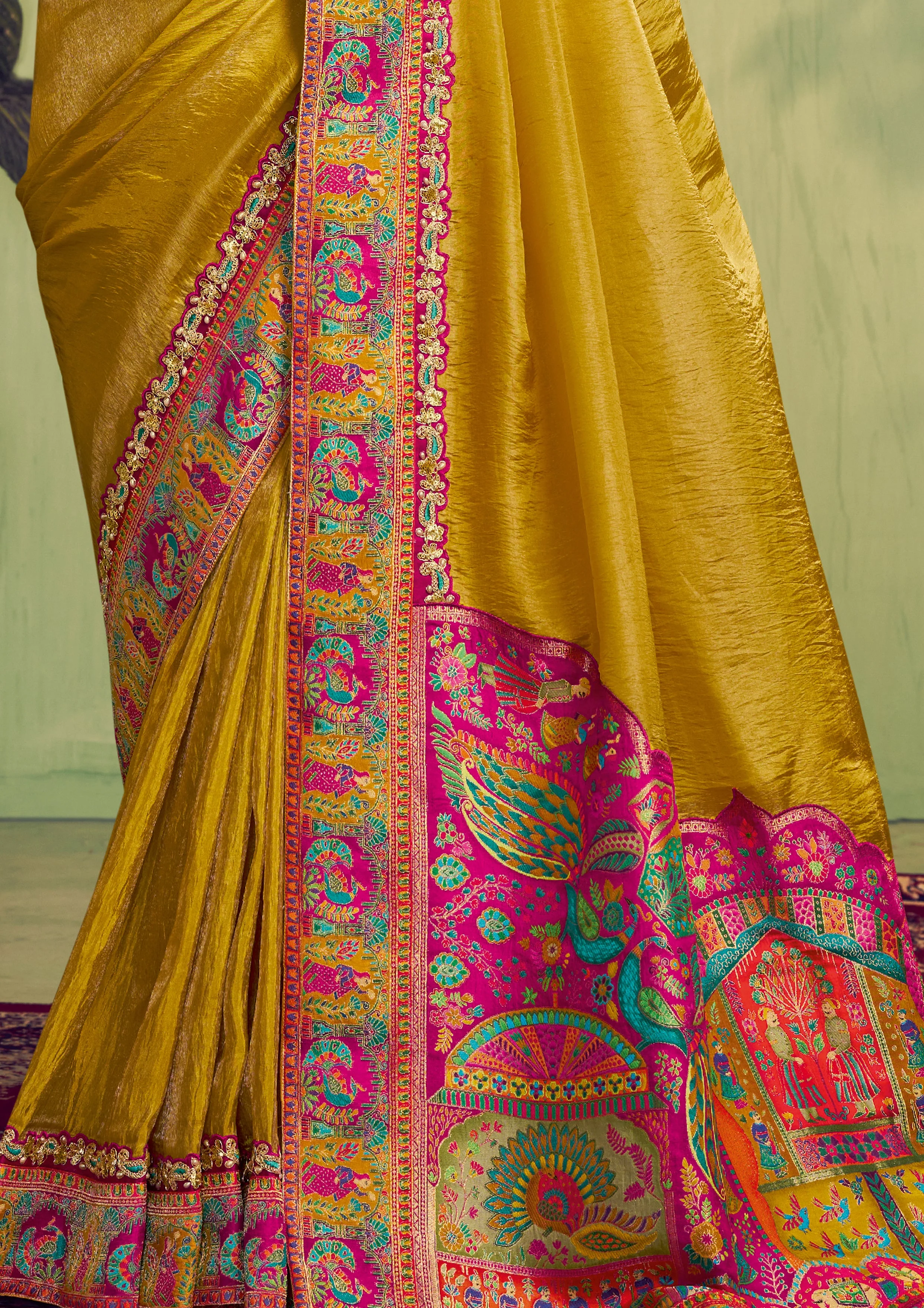 Golden Yellow Embellished Uppada Silk Saree - Image 4