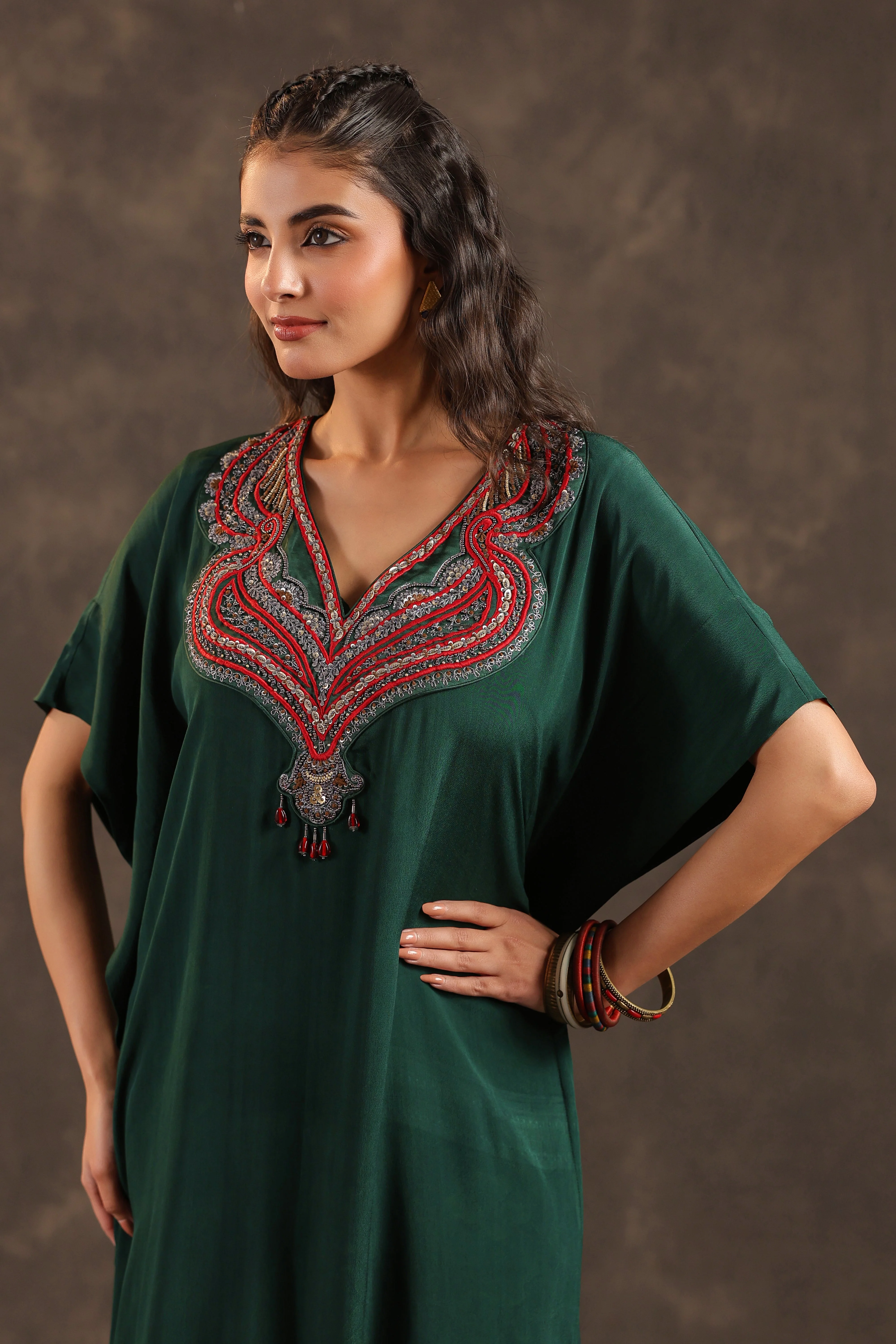Emerald Grace Embellished Crepe Silk Kurta Set - Image 2