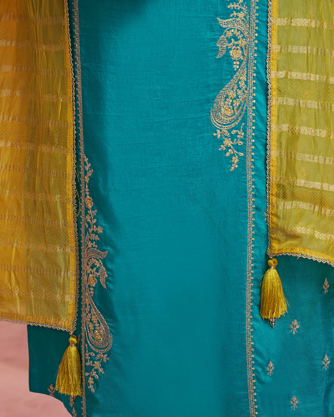 Cerulean Sun-Grace Embellished Dola Silk Pant Set - Image 3