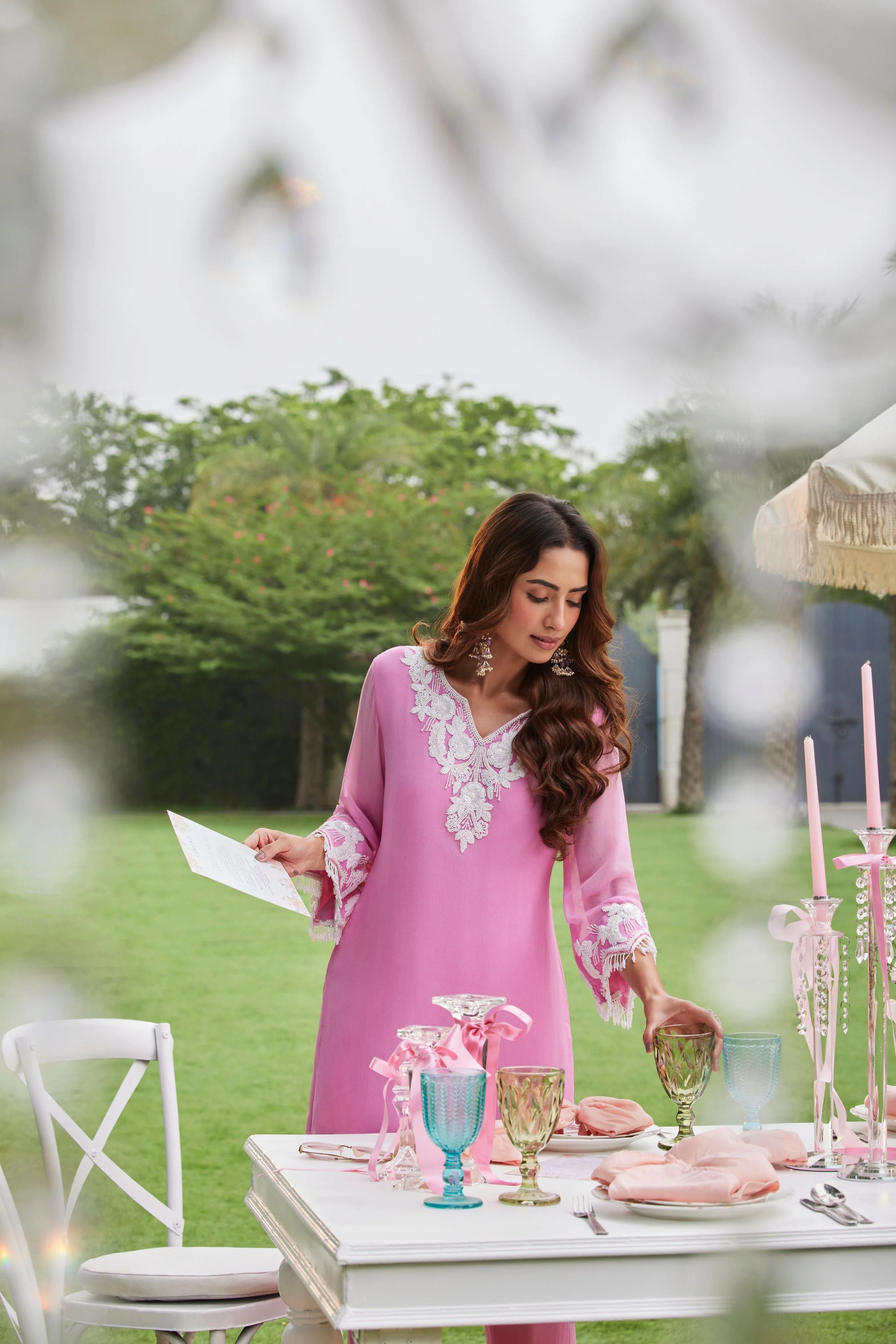 Light Pink Embellished Georgette Silk Co-Ord Set - Image 2