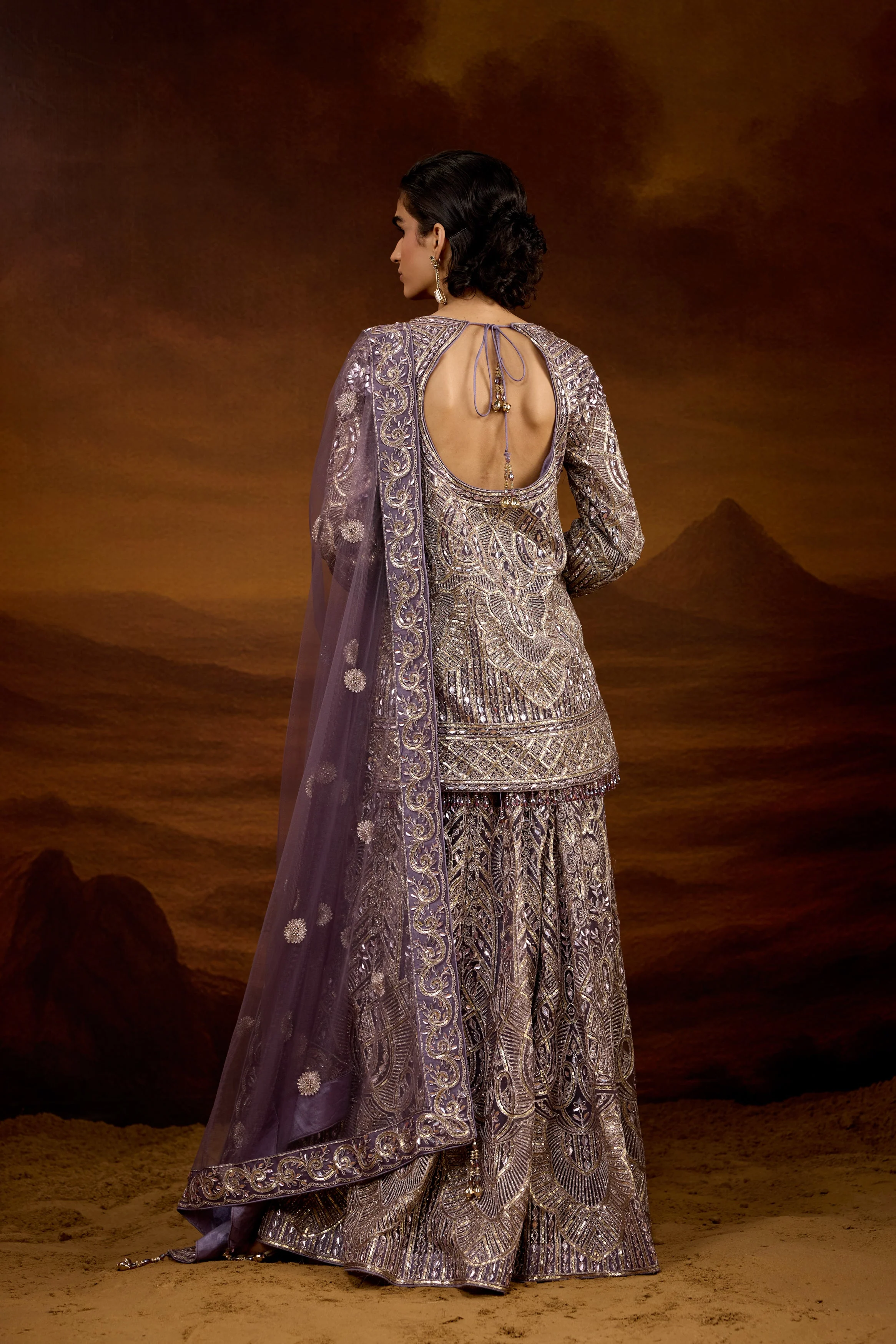 Grayish-Purple Embellished Organic Mono Net Palazzo Set - Image 6