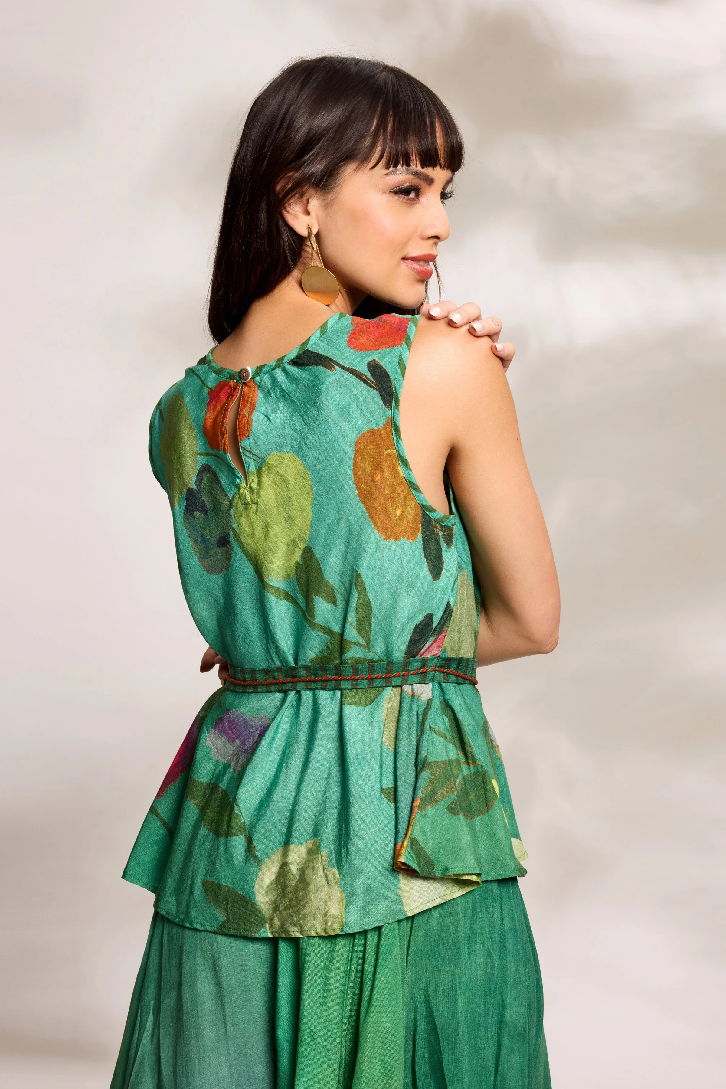 Green Bias Top & Flared Trousers Set - Image 2