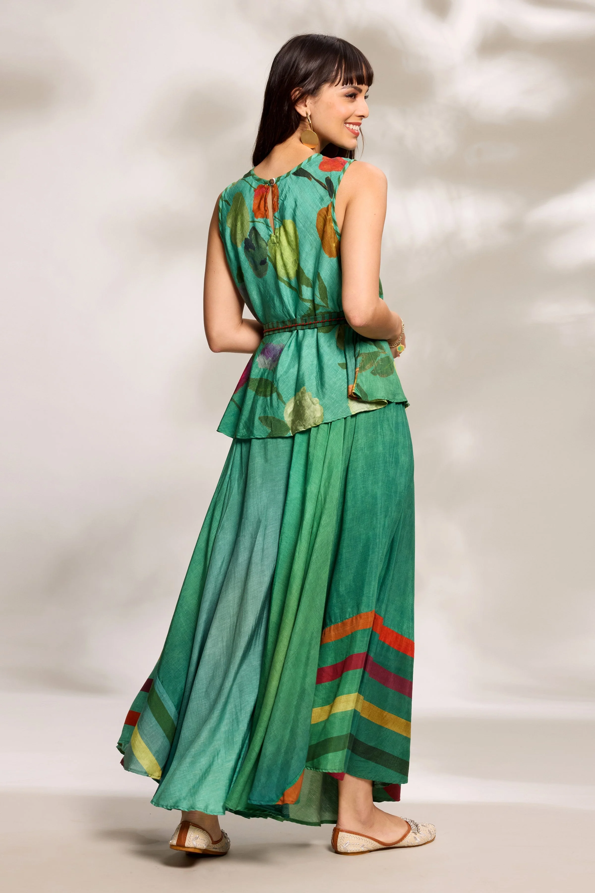Green Bias Top & Flared Trousers Set - Image 3