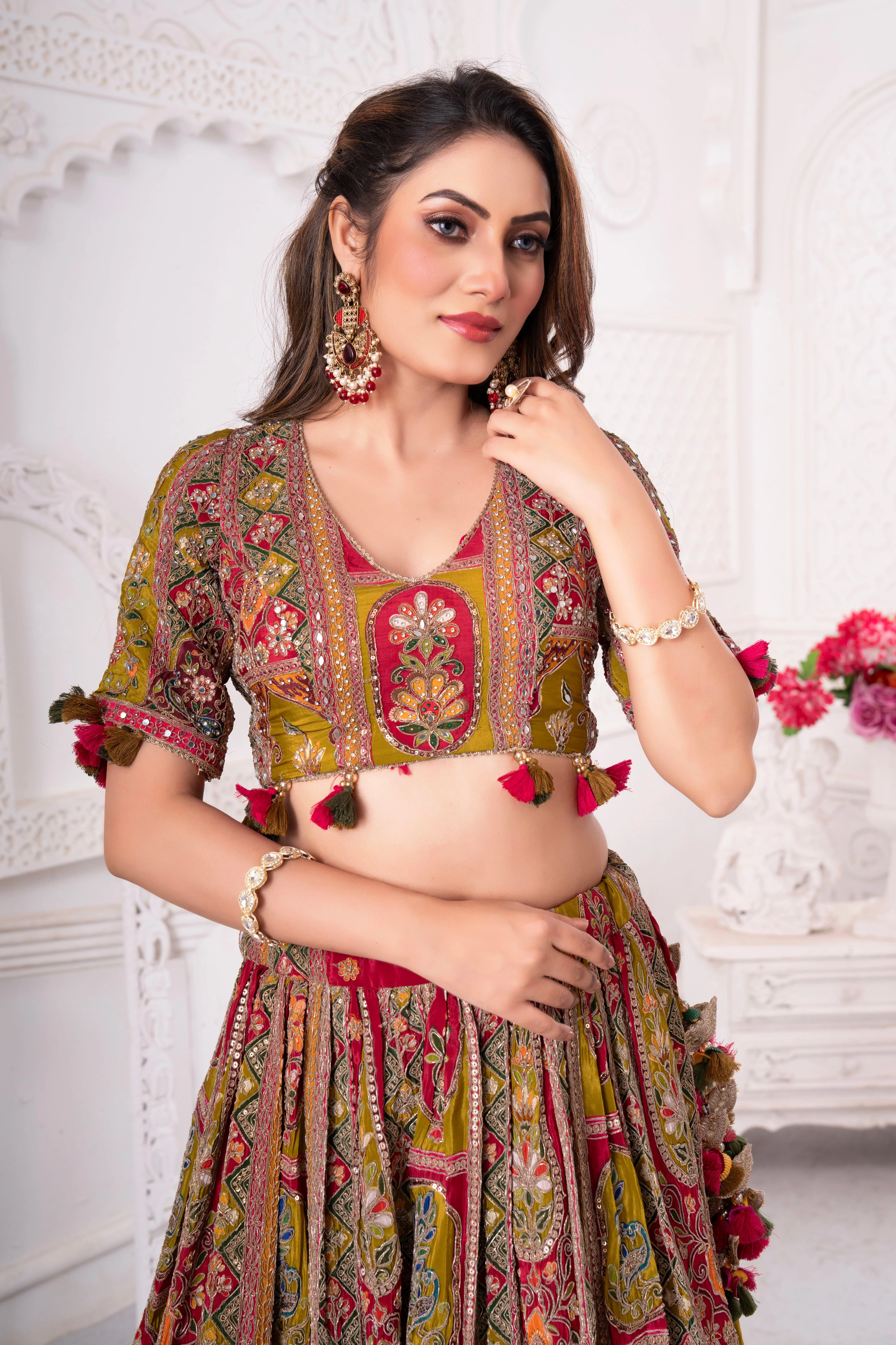 Traditional Green Embellished Lehenga Set - Image 2