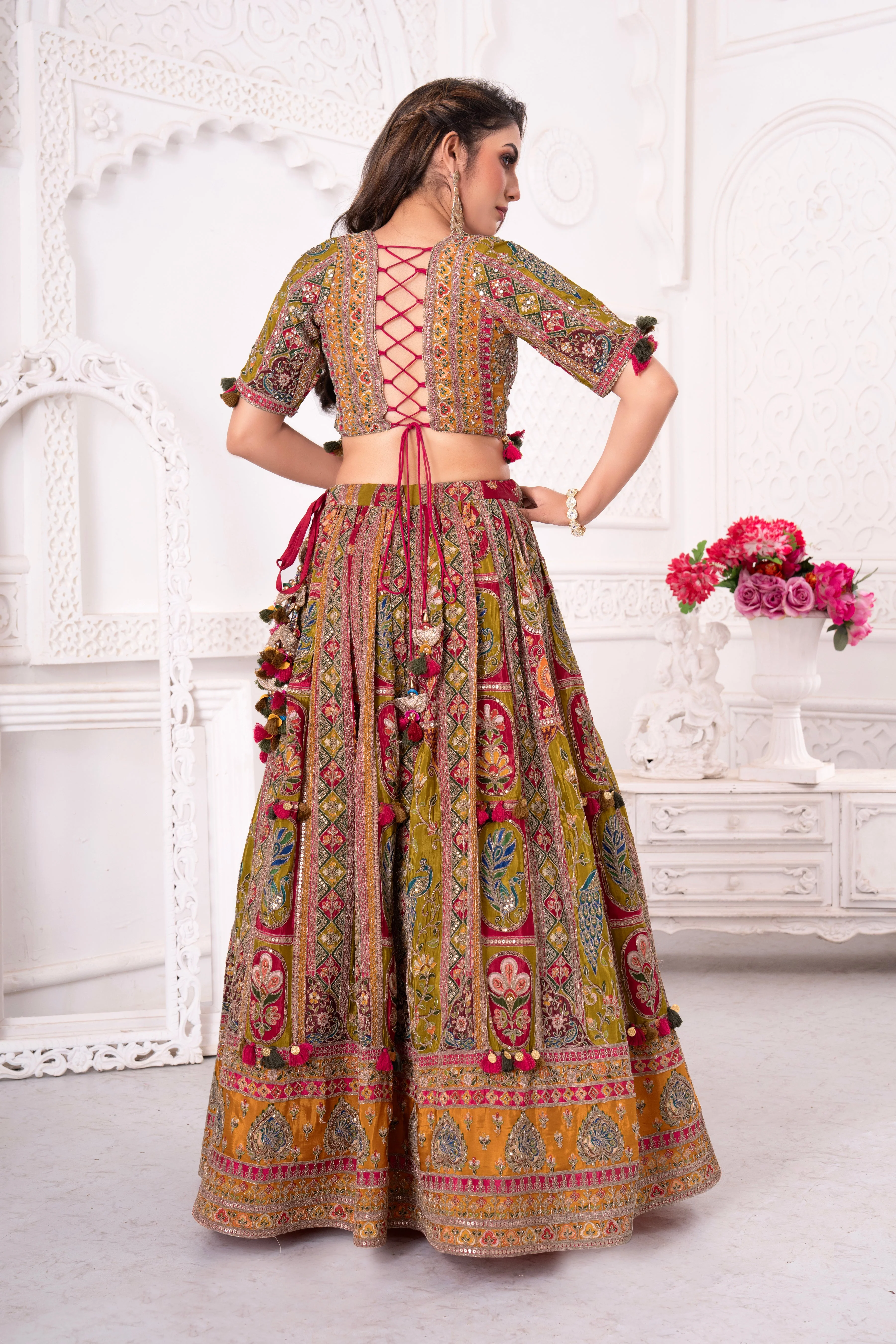 Traditional Green Embellished Lehenga Set - Image 3