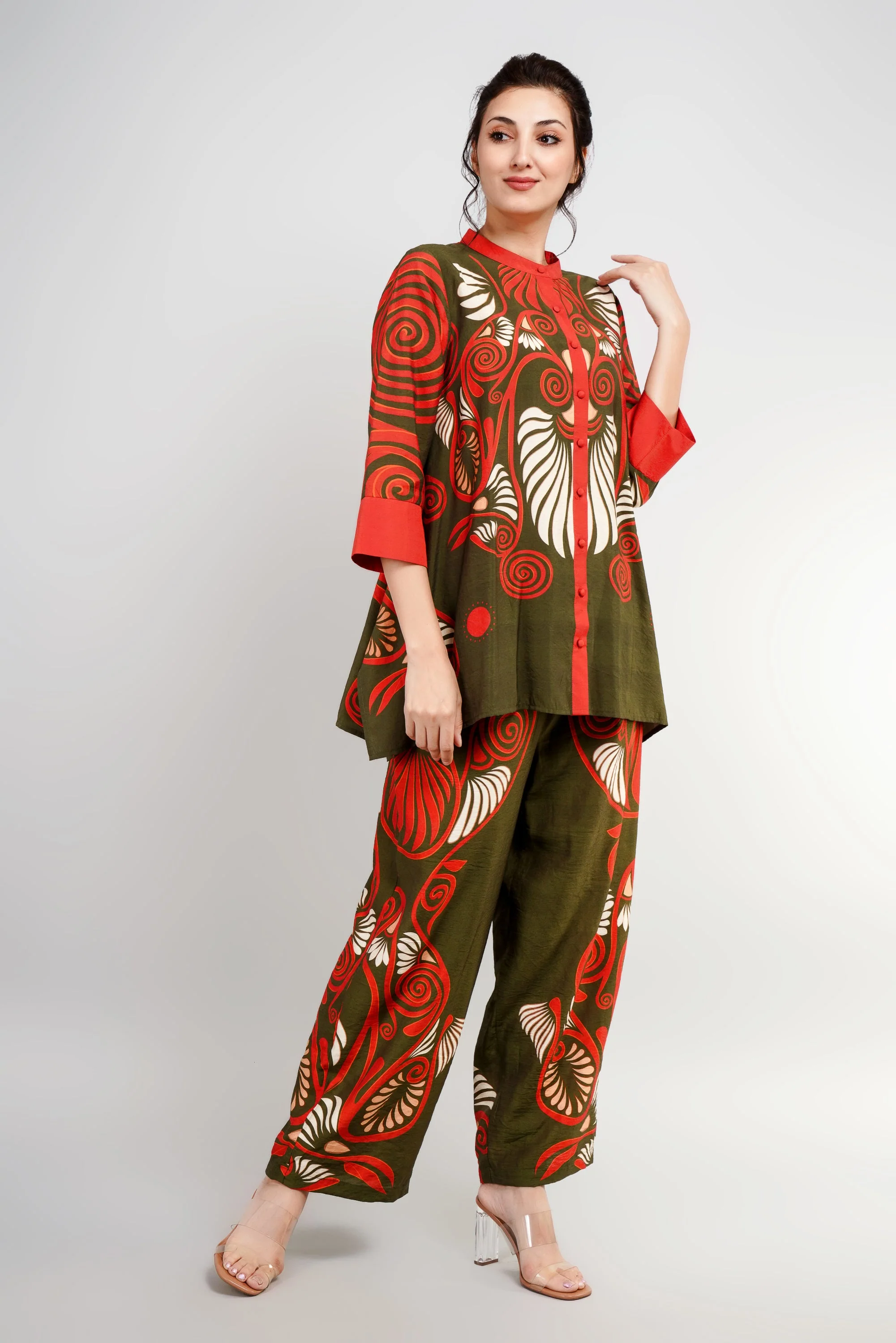 Green Digital Printed German Silk Co-Ord Set - Image 3