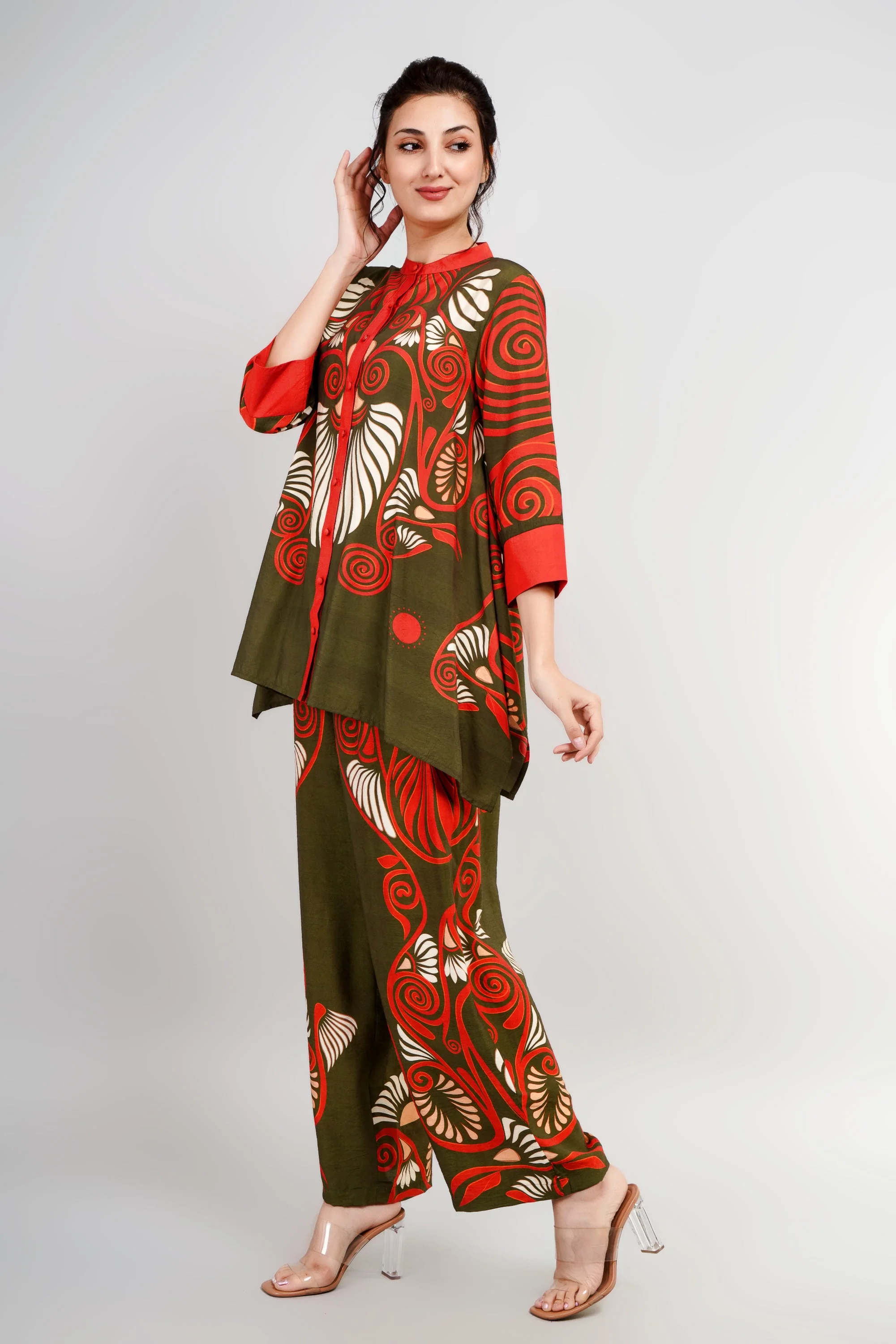 Green Digital Printed German Silk Co-Ord Set - Image 4