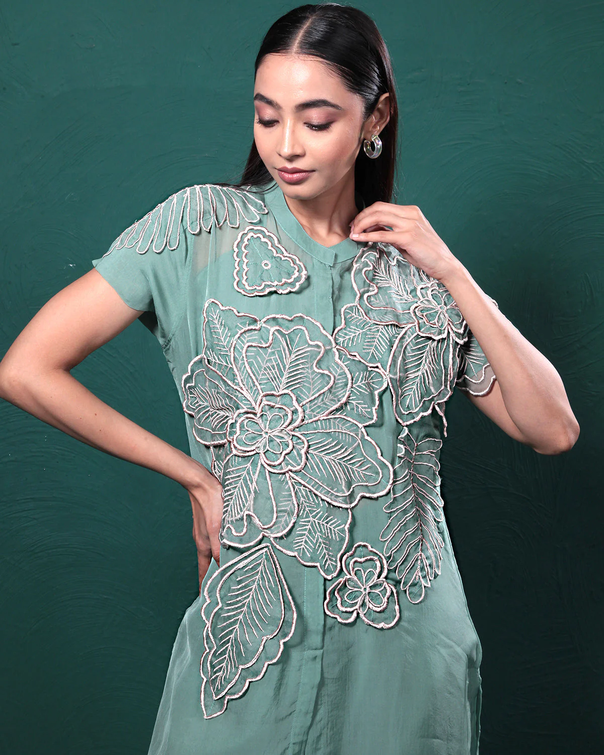 Sage Green Sheer Floral Co-Ord Set - Image 2