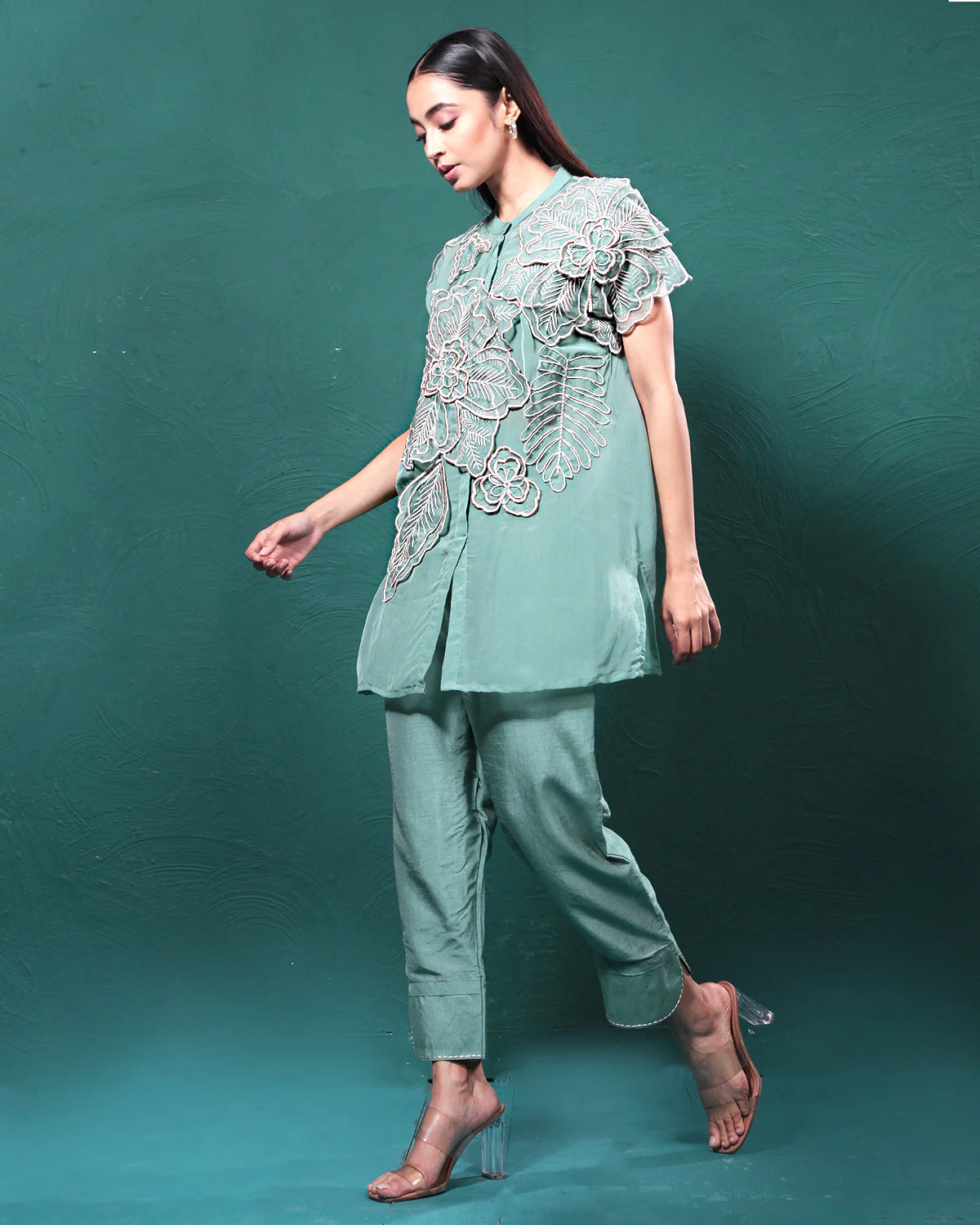 Sage Green Sheer Floral Co-Ord Set - Image 4