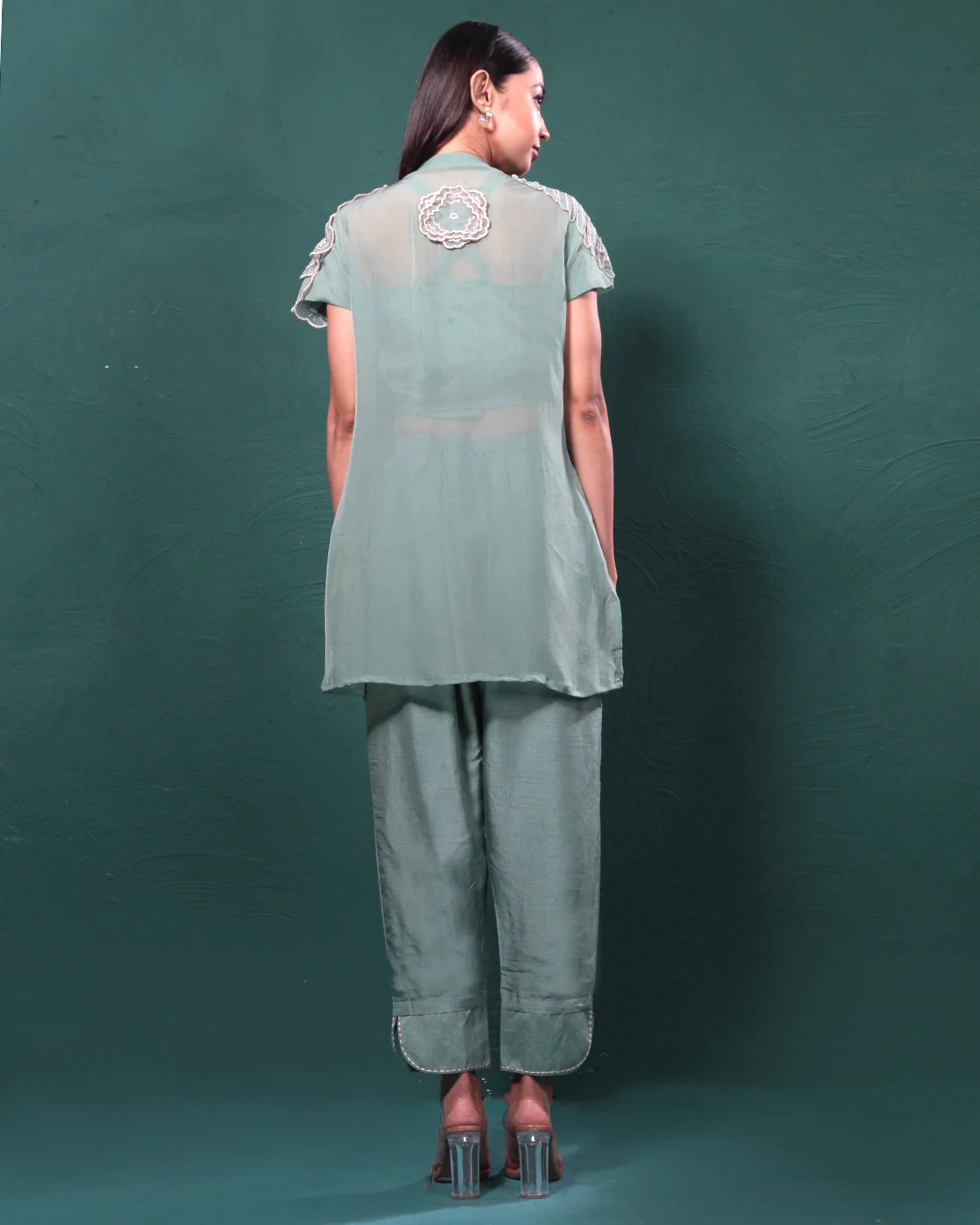 Sage Green Sheer Floral Co-Ord Set - Image 5