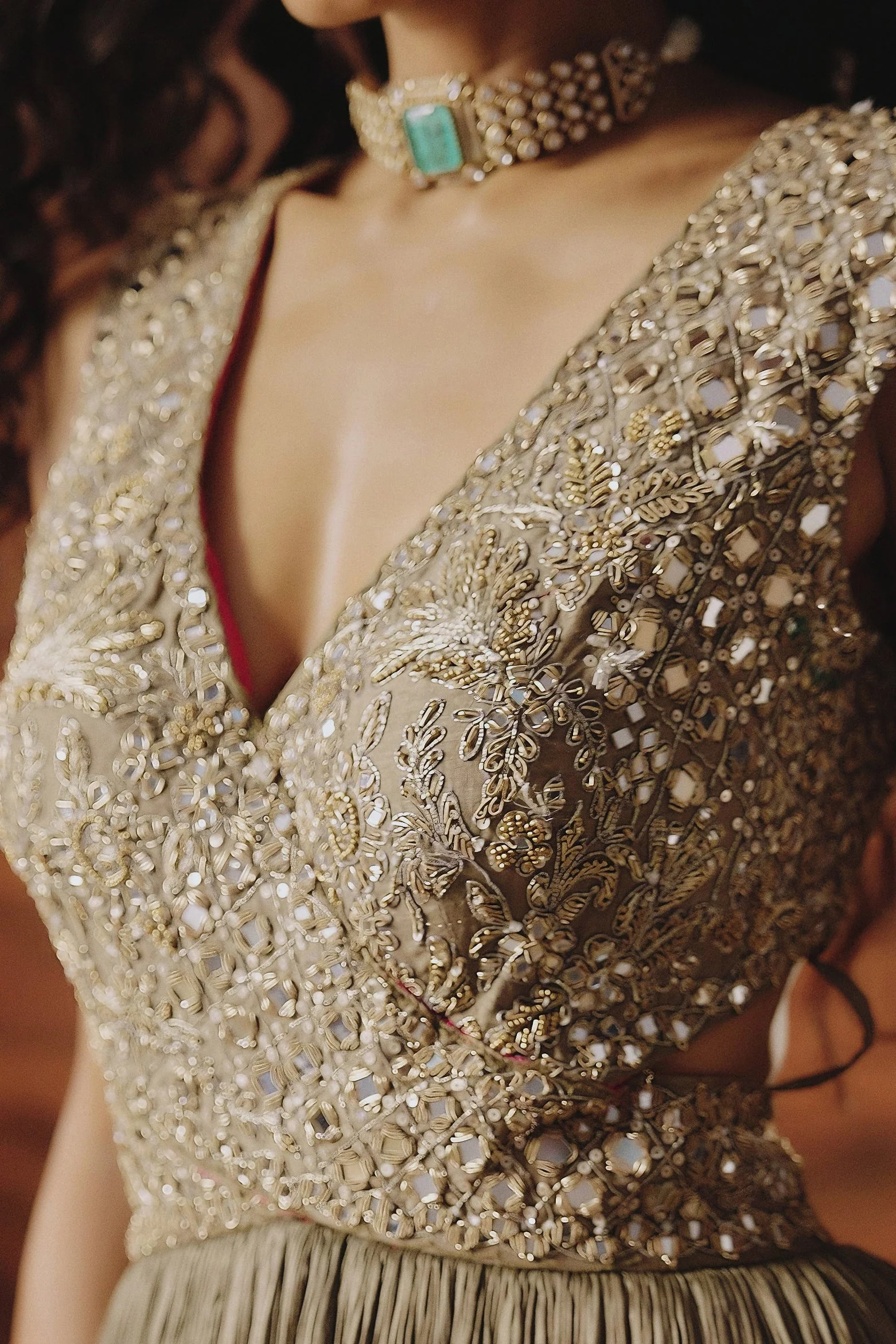 Bronze Embellished Crepe Silk Gown - Image 2