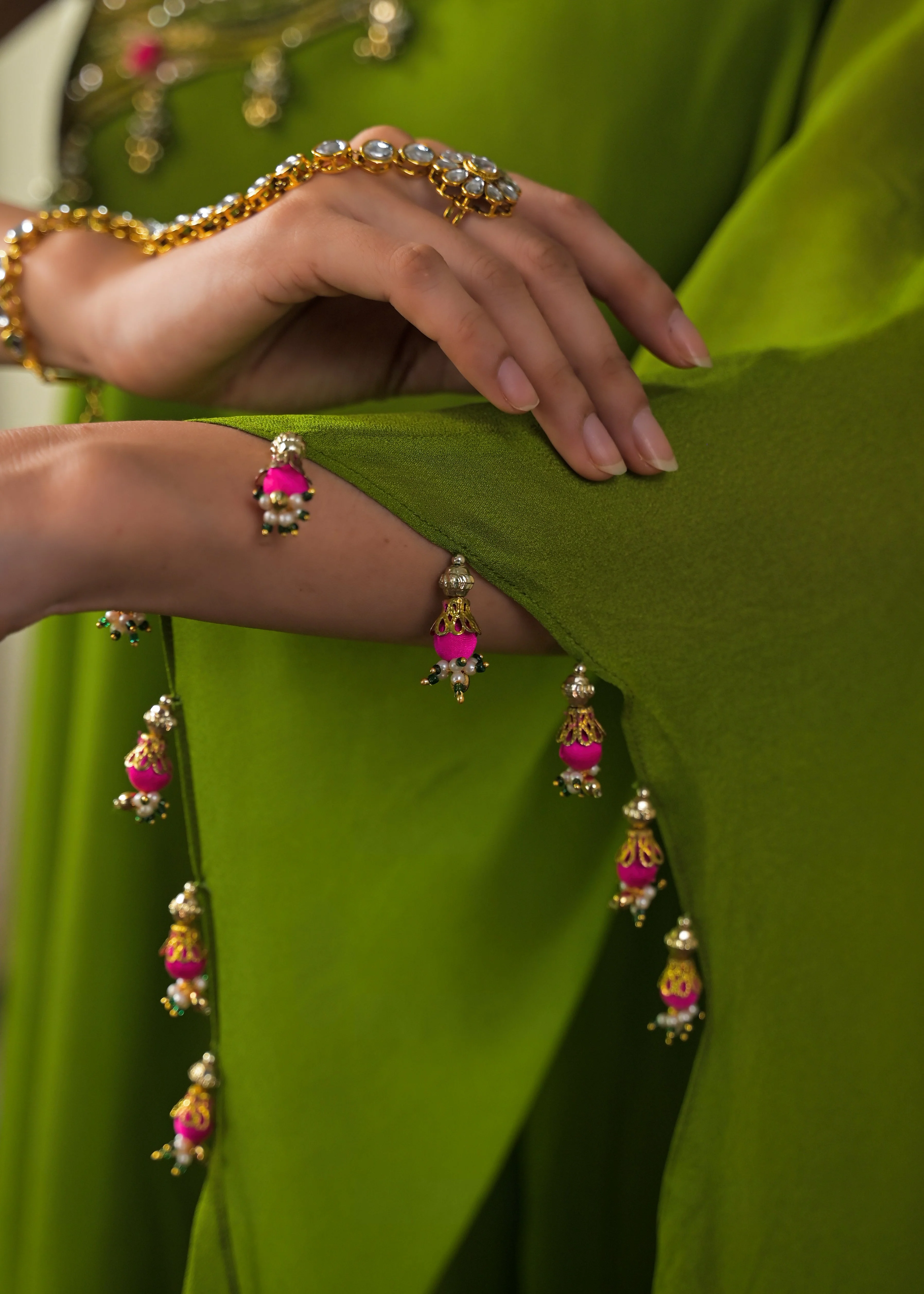 Lime Green Embellished Georgette Silk Palazzo Set - Image 3